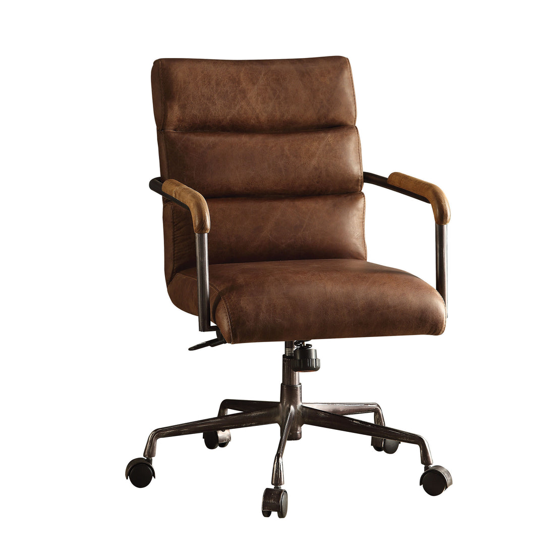 Torin brown leather swivel office chair front angled view on white background