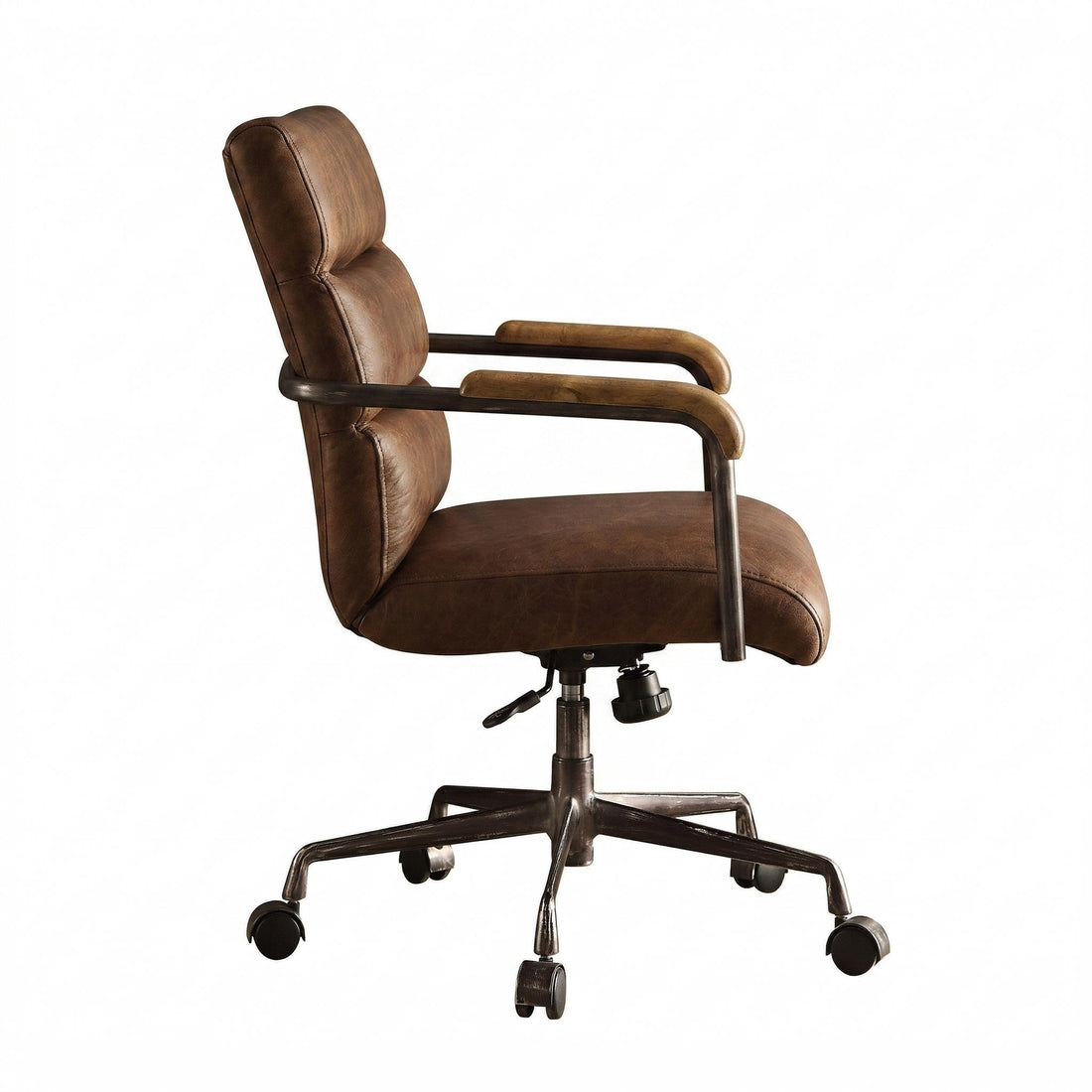 Torin brown genuine leather office chair side view on white background