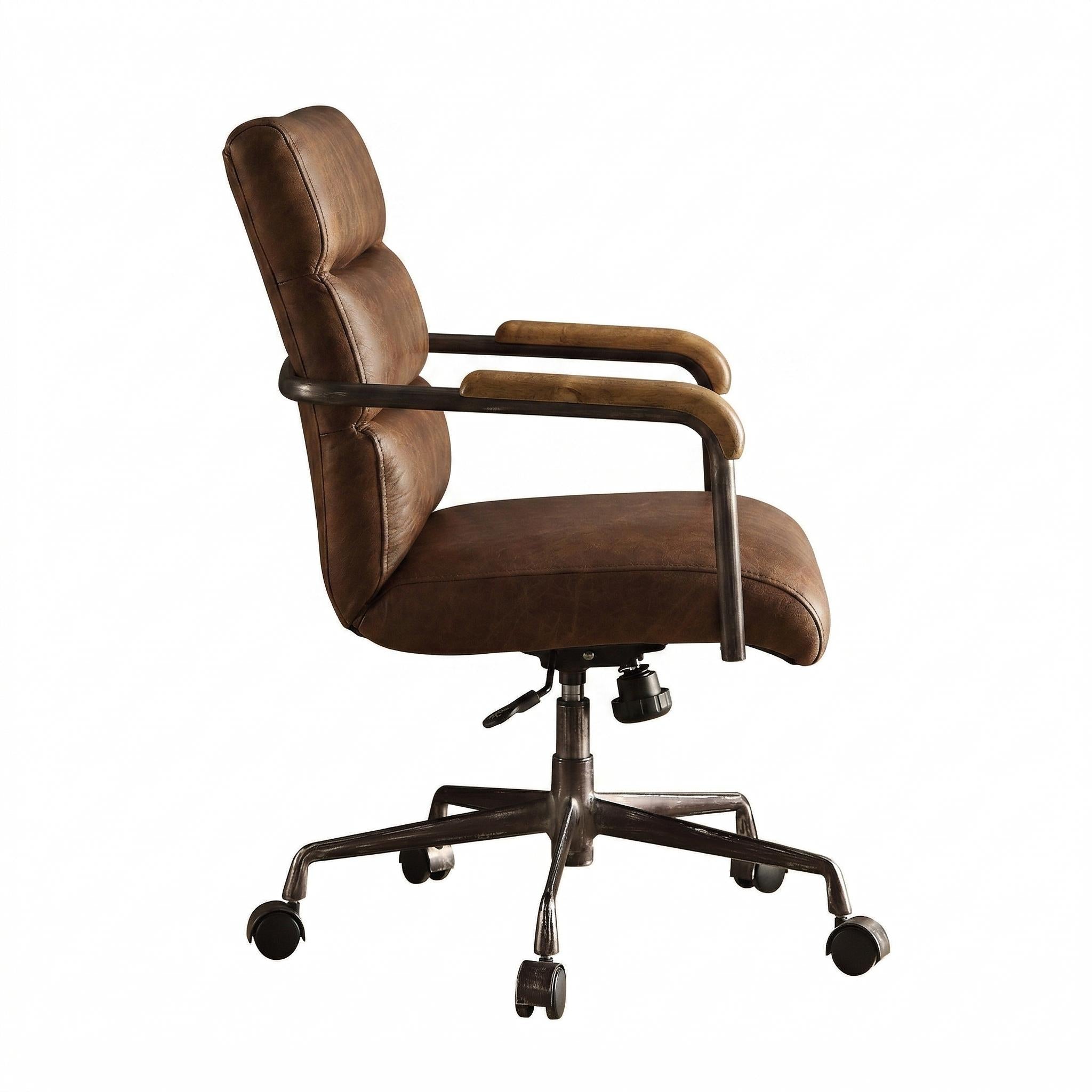 Torin brown genuine leather office chair side view on white background
