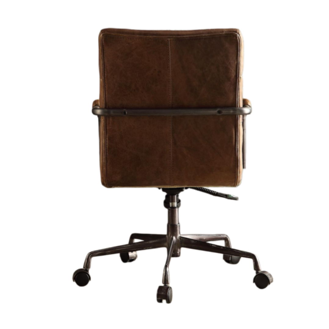 Torin brown swivel office chair rear view on white background