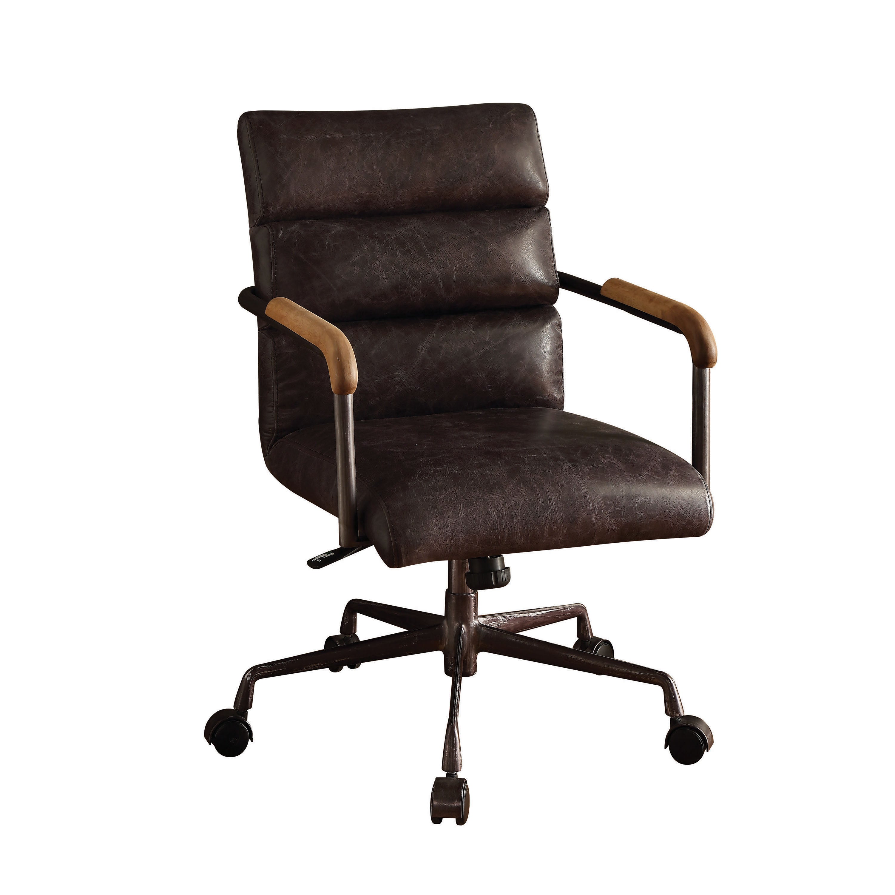 Torin dark brown genuine leather swivel office chair straight front view on white background