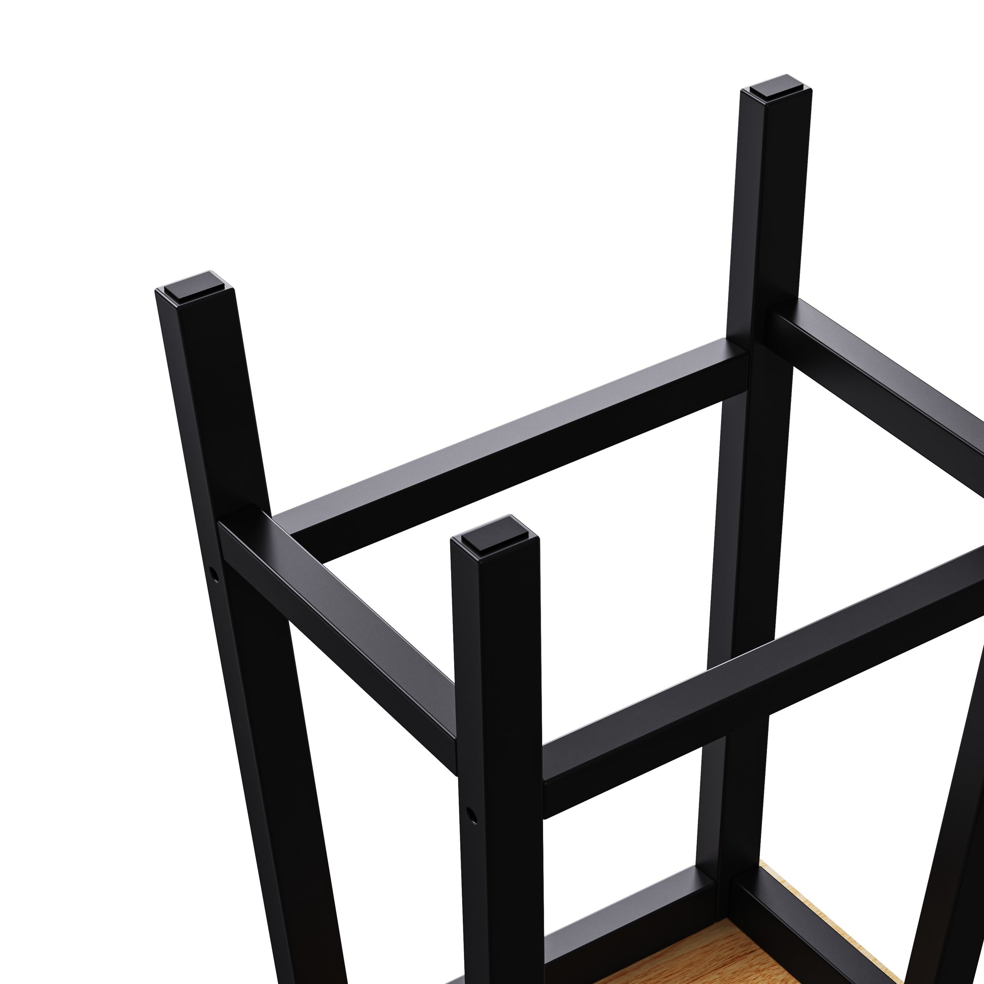 Close up of Toulouse matching black counter stool frame with built in footrest and protective floor pads detail