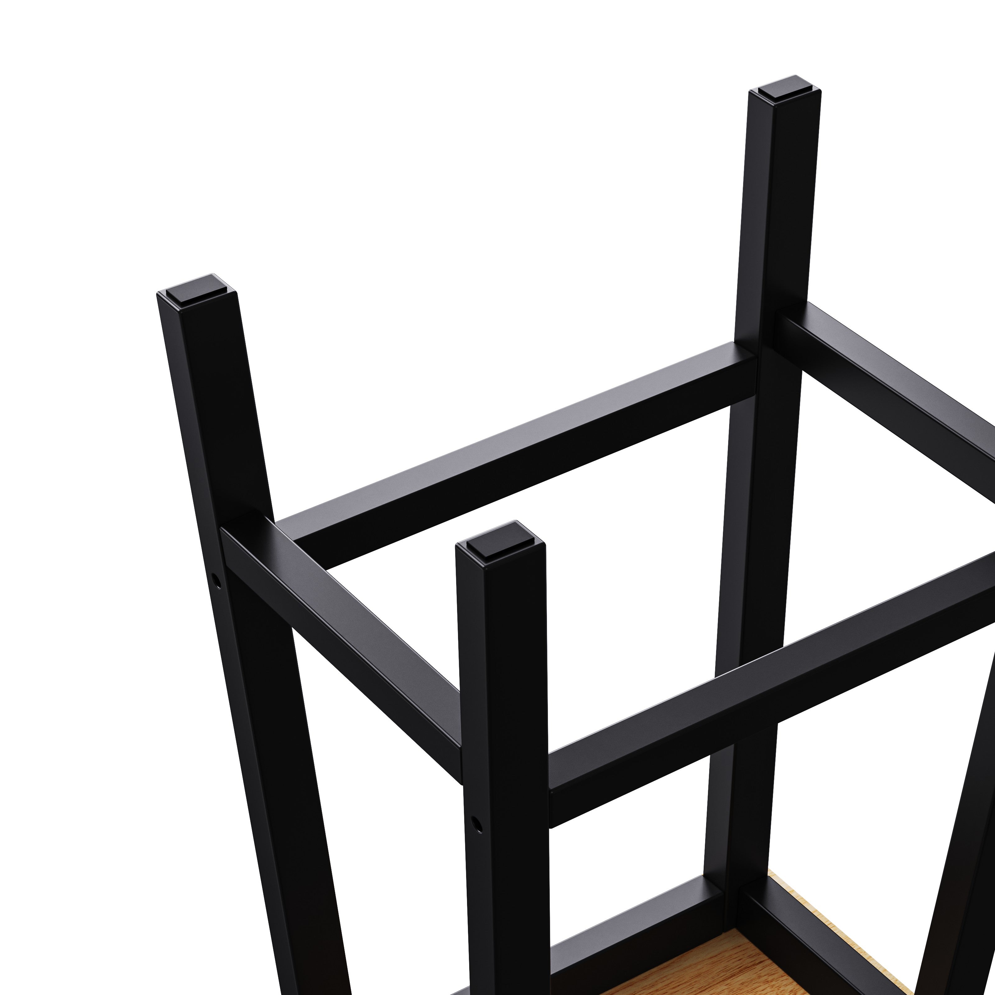 Close up of Toulouse matching black counter stool frame with built in footrest and protective floor pads detail