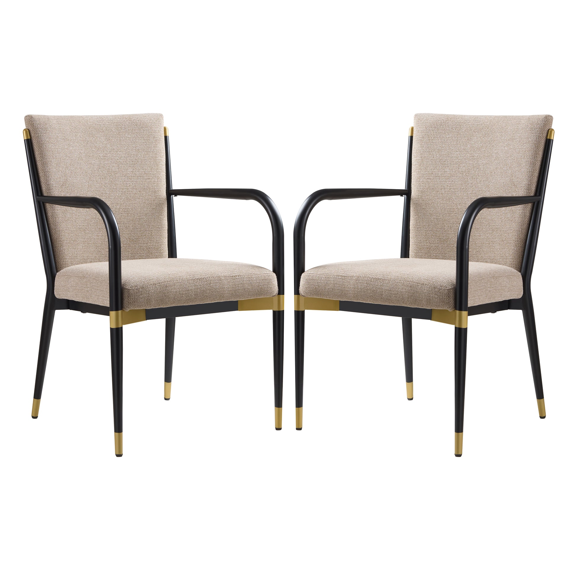Trasimeno black upholstered dining armchairs set of two straight front view on white background