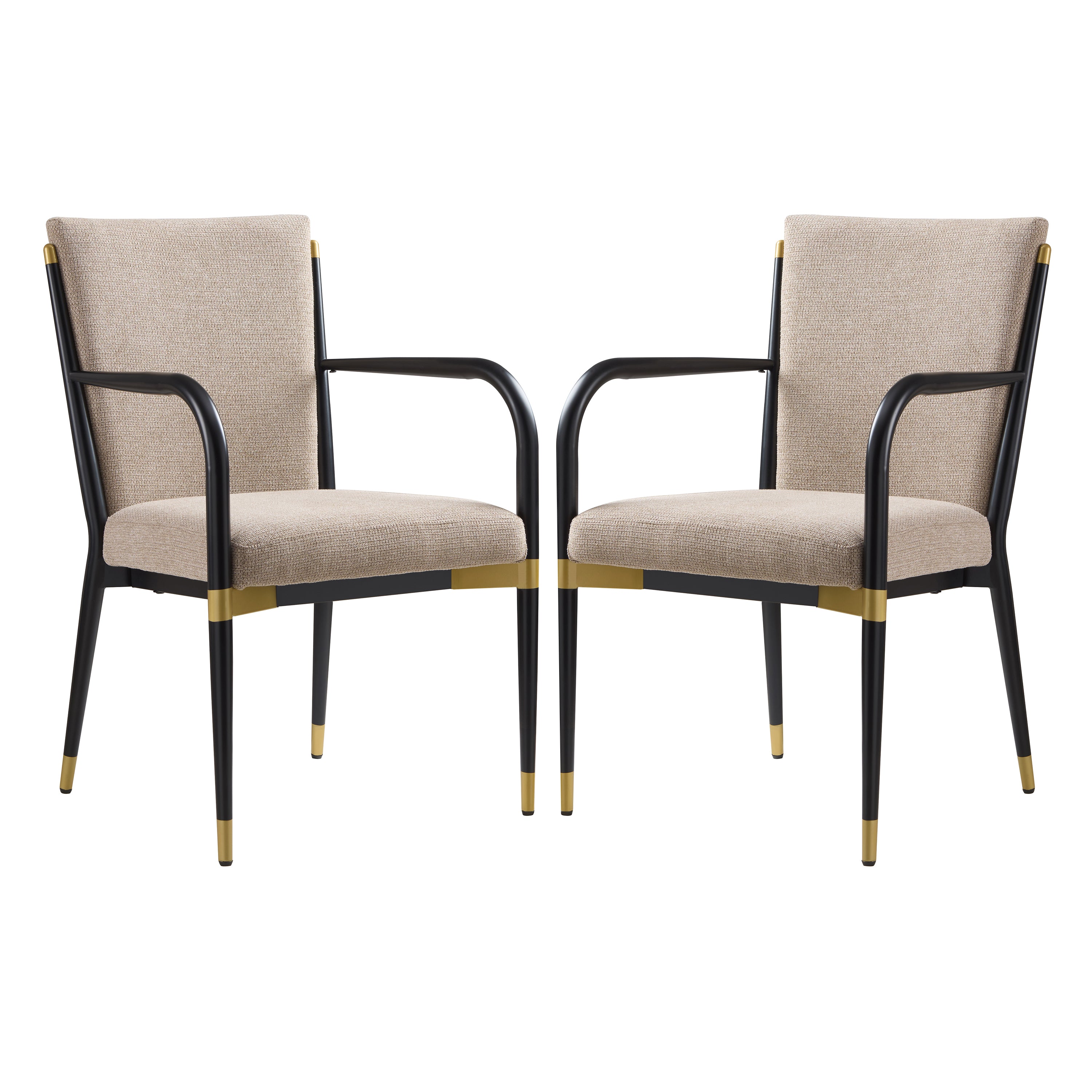 Trasimeno black upholstered dining armchairs set of two straight front view on white background