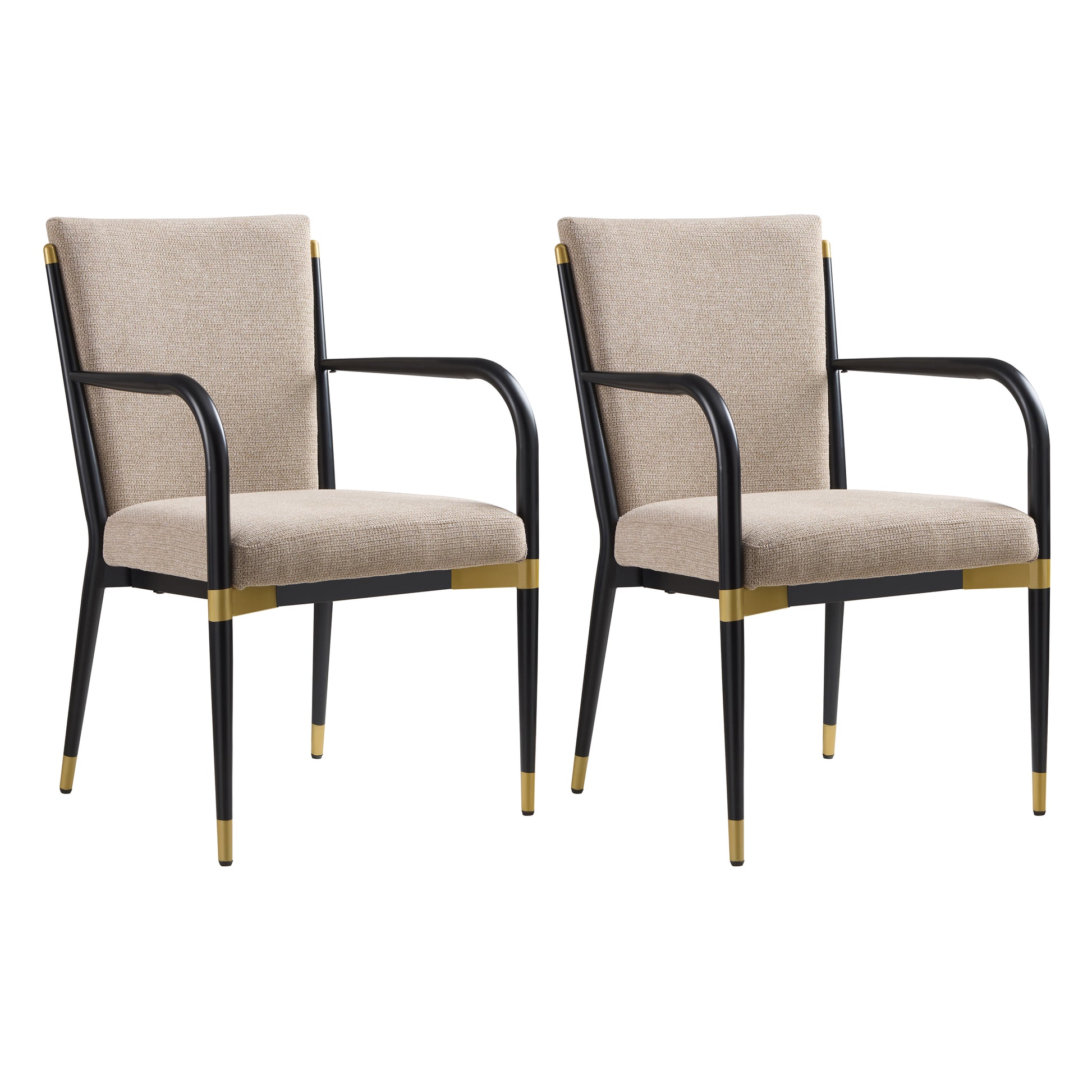 Trasimeno black upholstered dining armchairs set of two angled view on white background