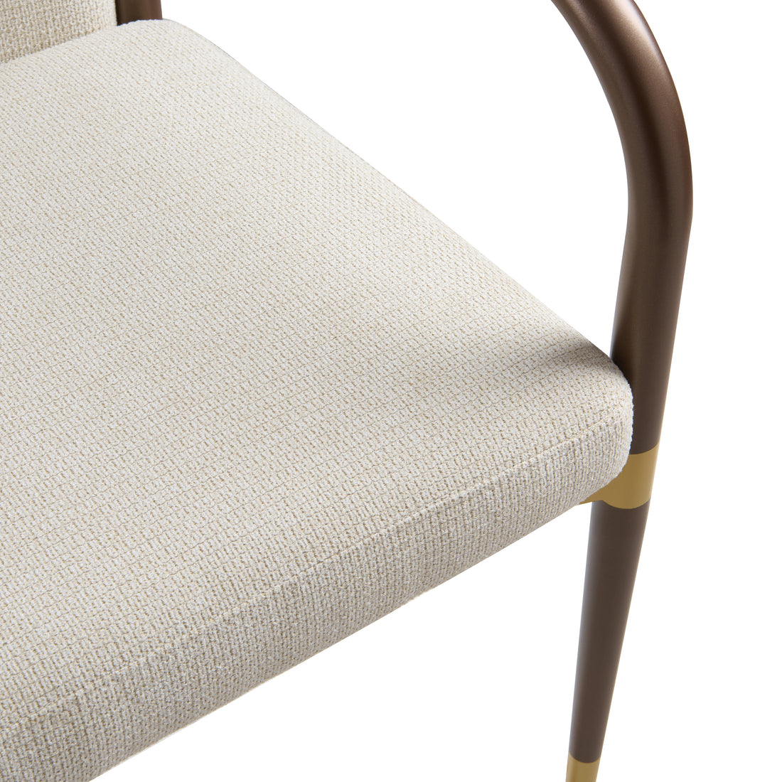 Trasimeno brown dining armchair close-up of the cushioned seat and front edge