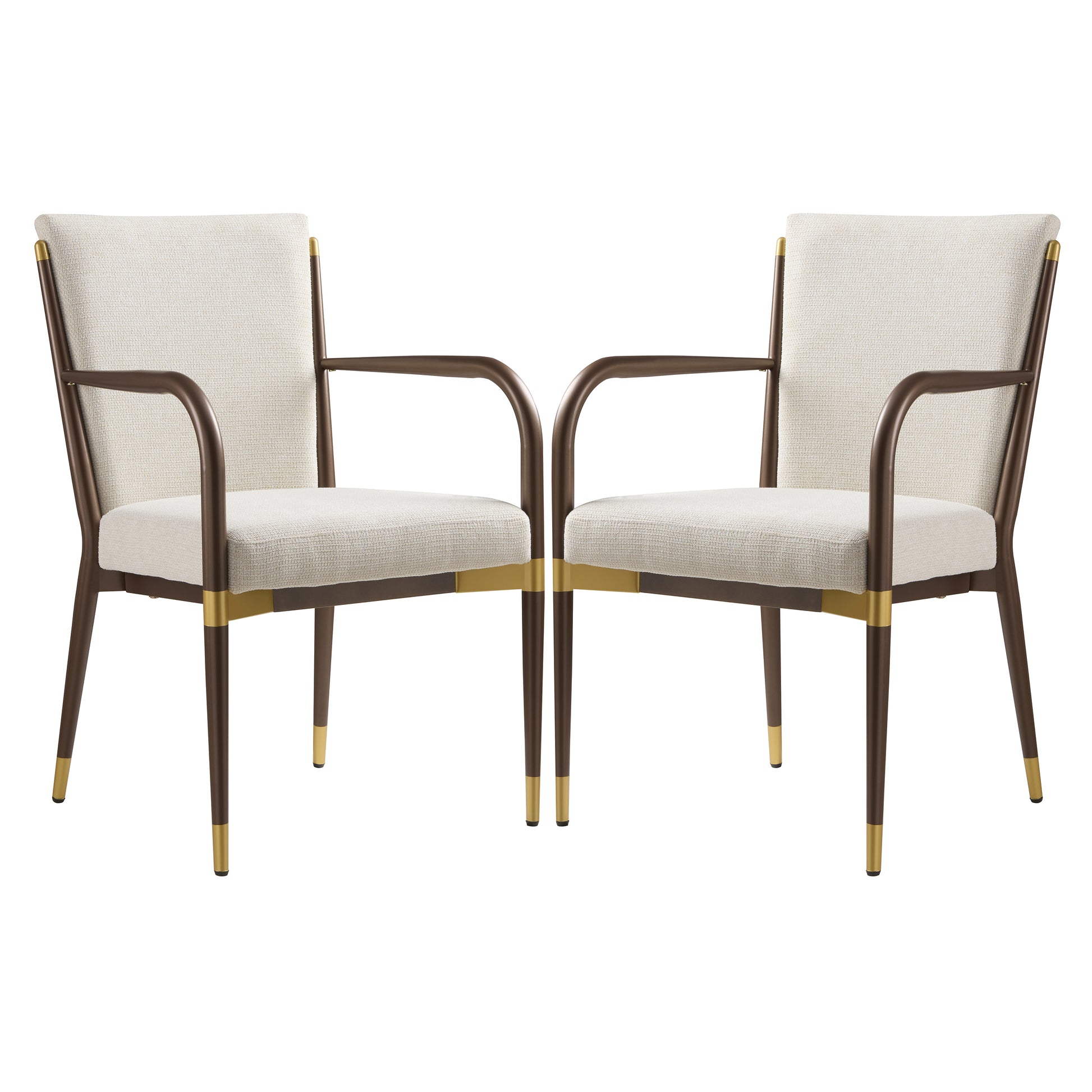 Trasimeno brown upholstered dining armchairs set of two straight front view on white background
