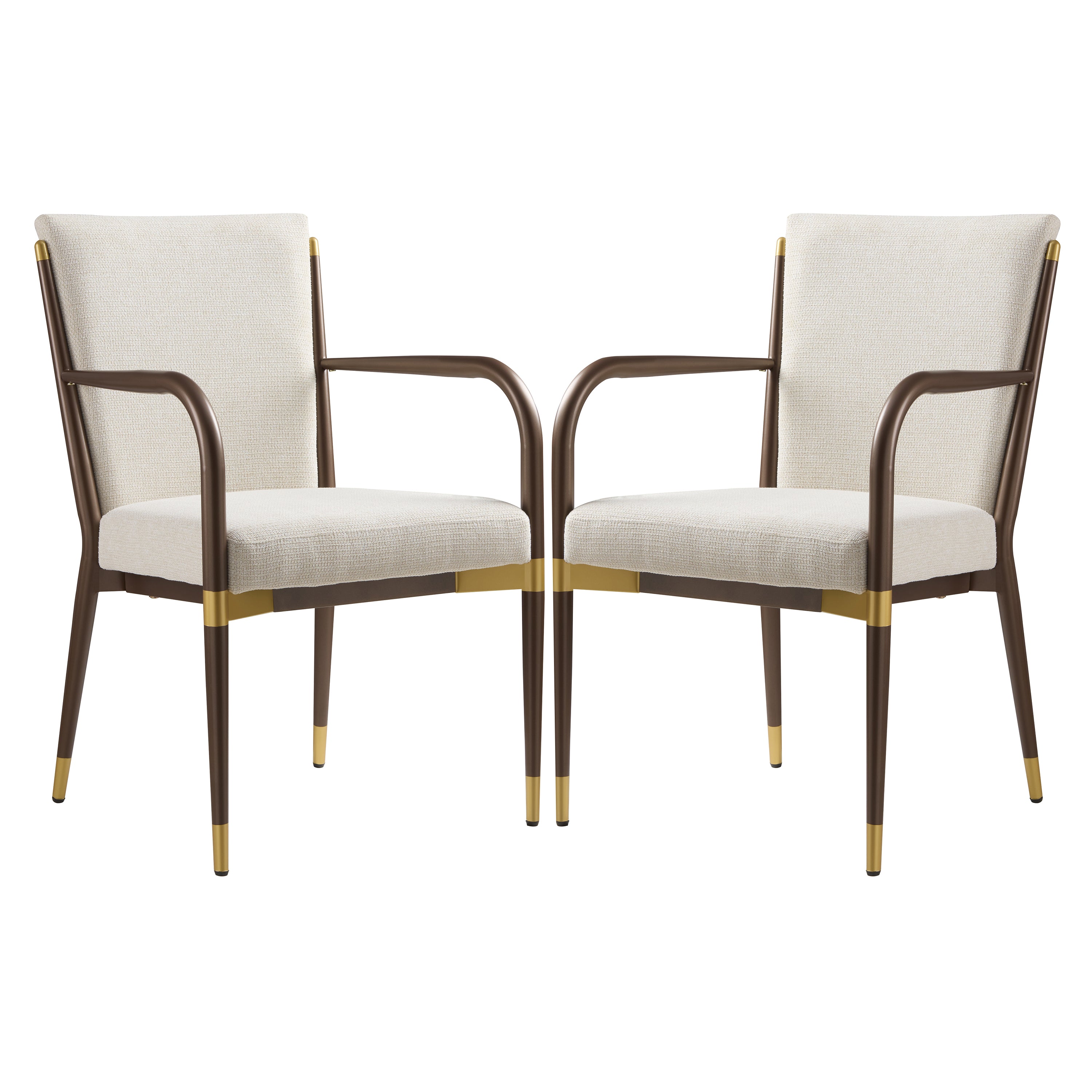 Trasimeno brown upholstered dining armchairs set of two straight front view on white background