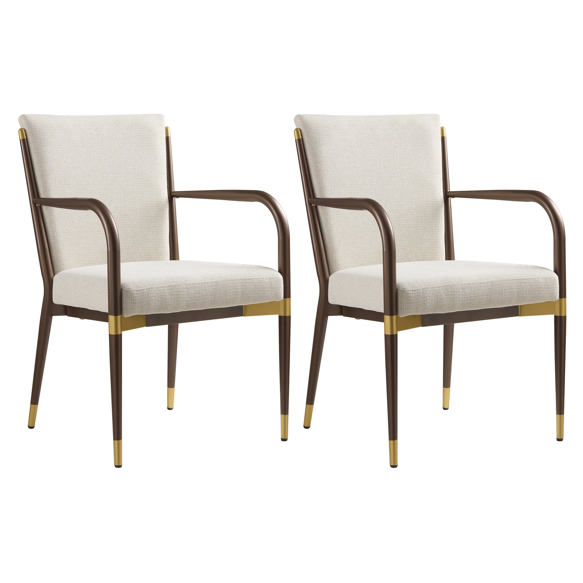 Trasimeno brown upholstered dining armchairs set of two angled view on white background