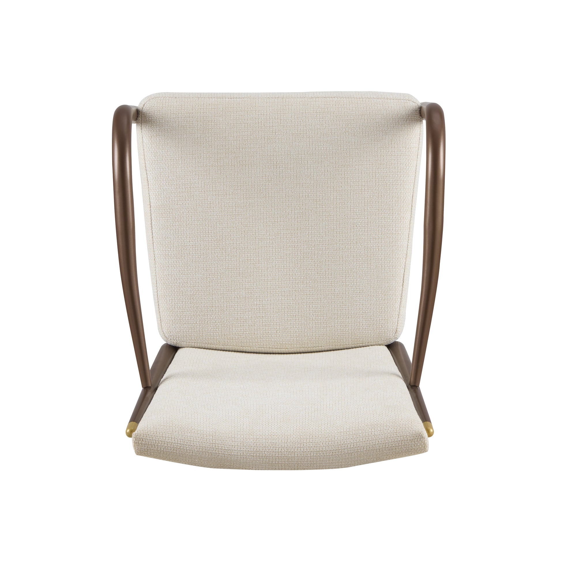 Trasimeno brown dining armchair top view with curved arms and dark wood frame on white background