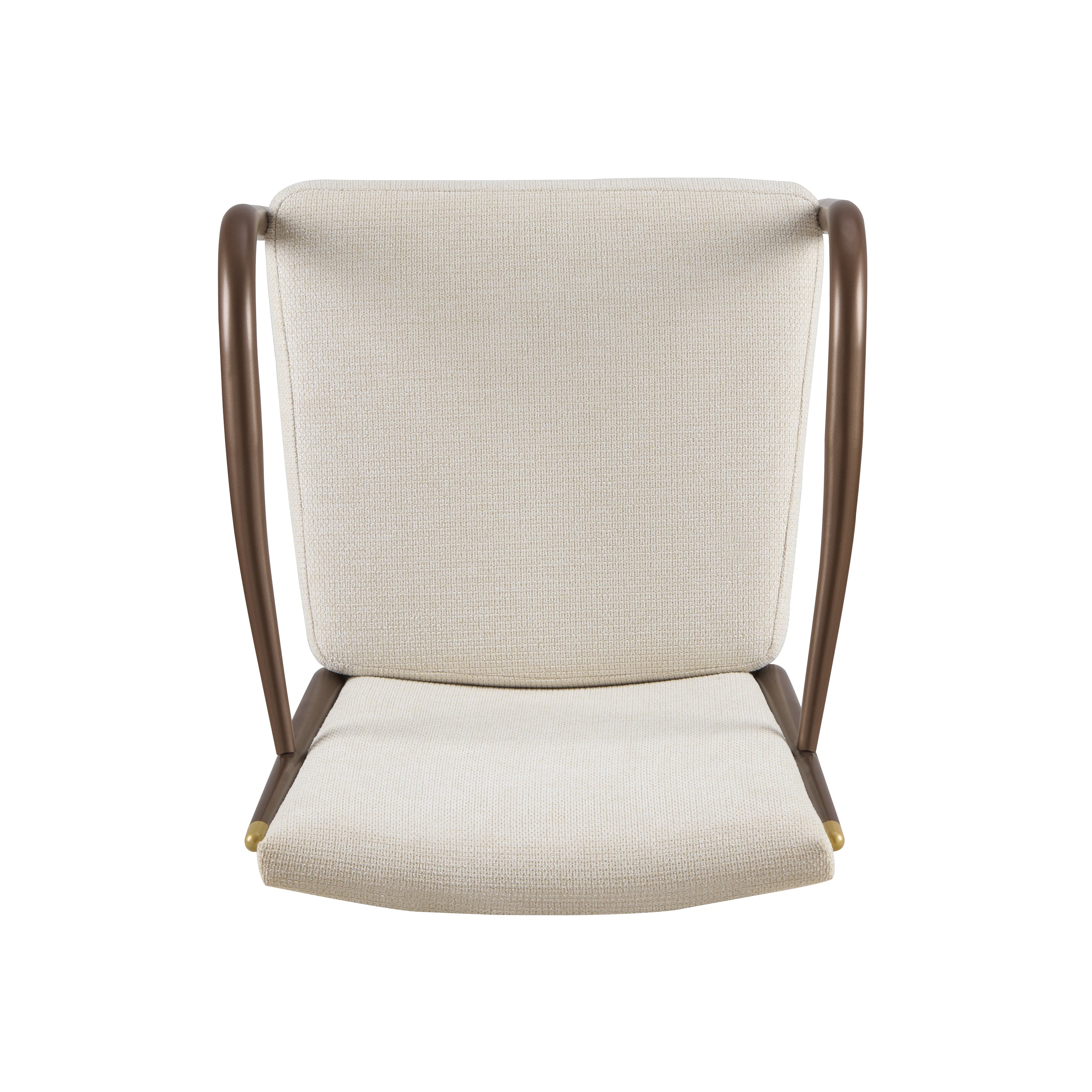 Trasimeno brown dining armchair top view with curved arms and dark wood frame on white background