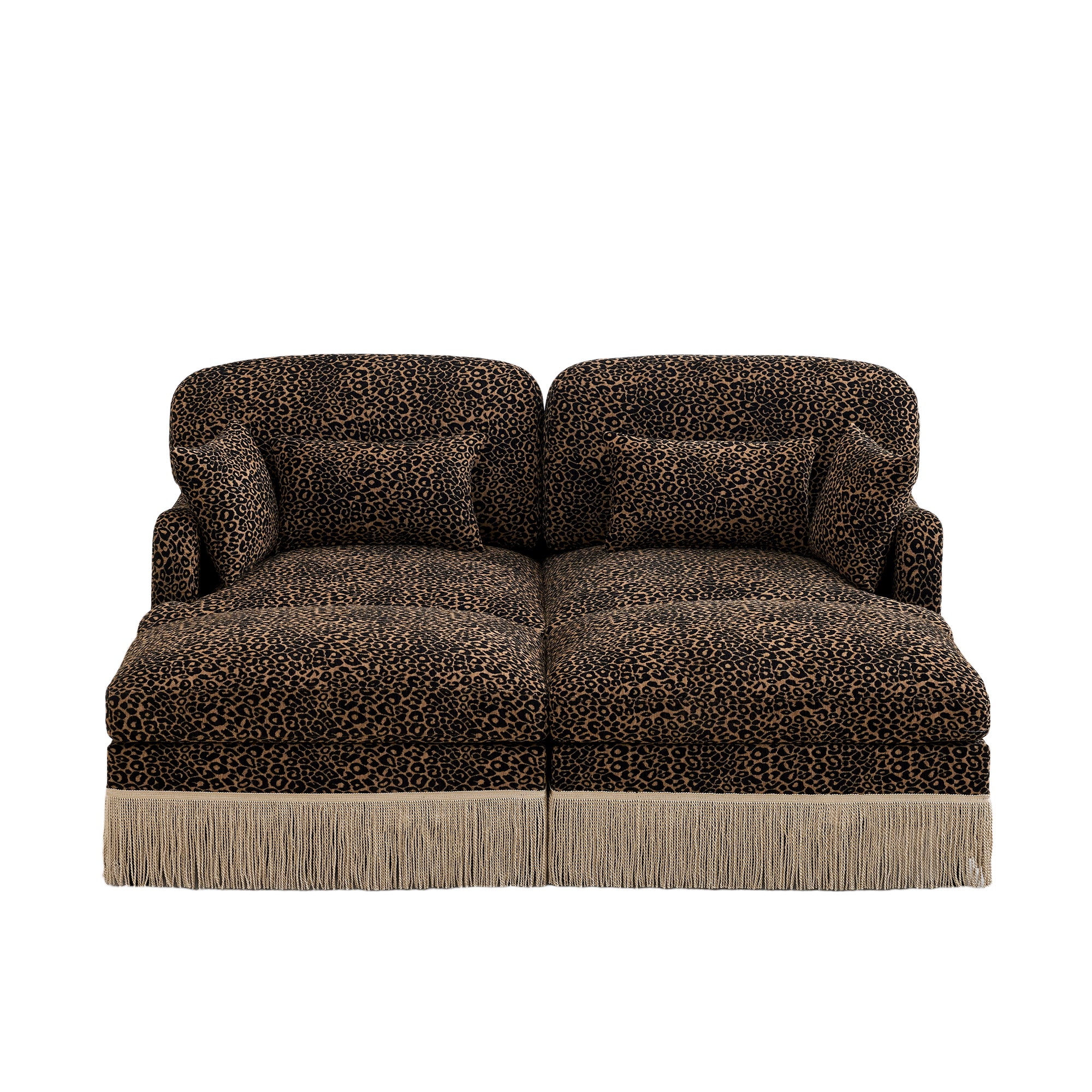 Tucson 69" 4-Piece Leopard Print Modular Sofa with Daybed Configuration and Fringe Skirt