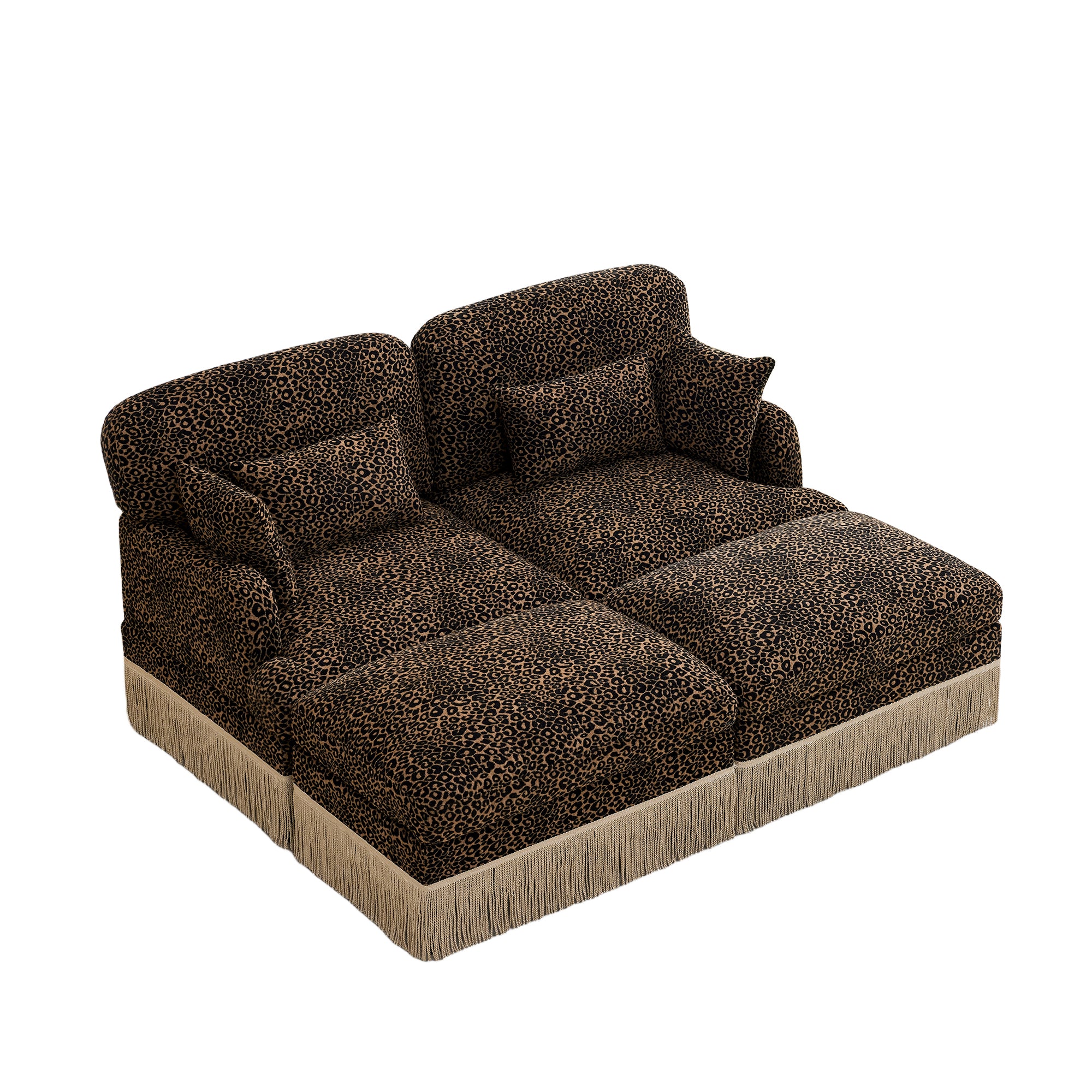 Tucson 69" 4-Piece Leopard Print Modular Sofa with Daybed Configuration and Fringe Skirt