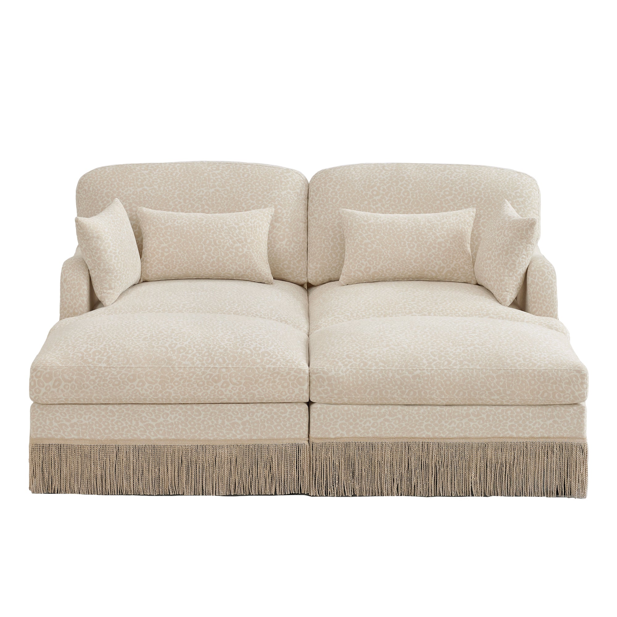 Tucson 69" 4-Piece Leopard Print Modular Sofa with Daybed Configuration and Fringe Skirt