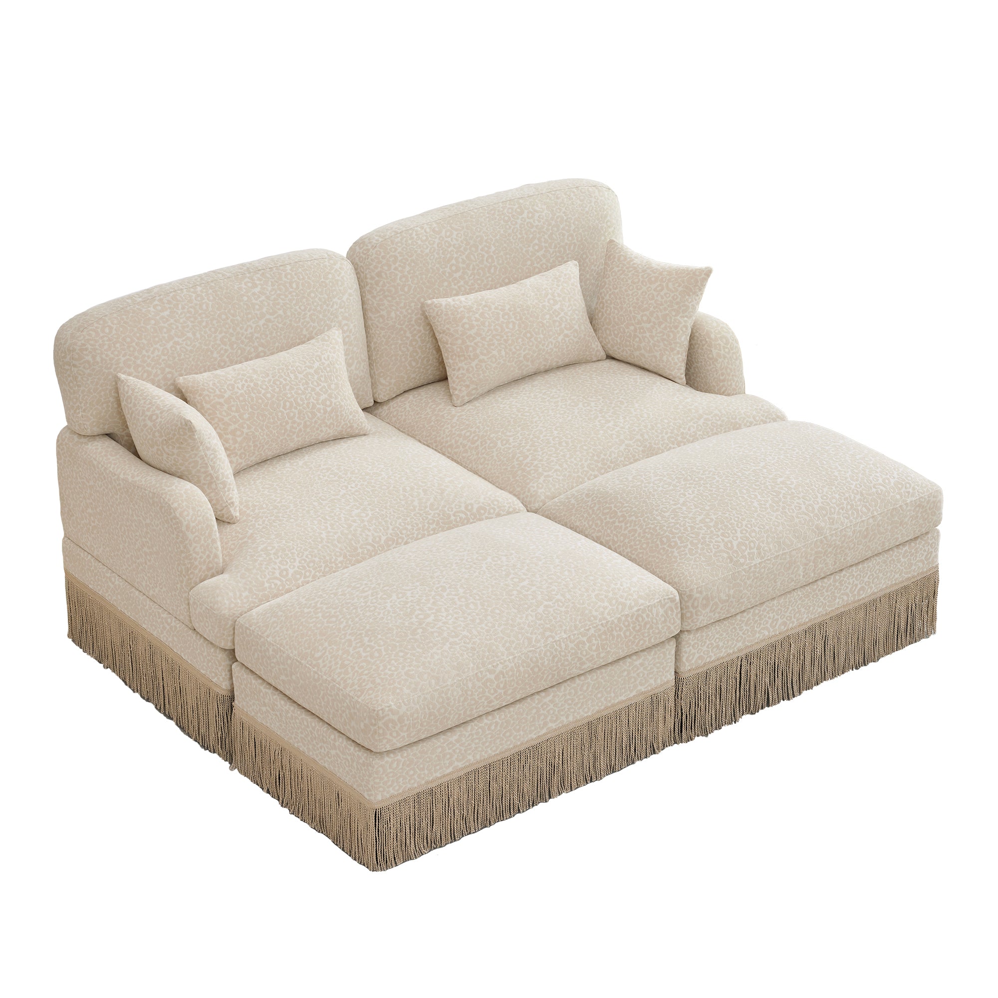 Tucson 69" 4-Piece Leopard Print Modular Sofa with Daybed Configuration and Fringe Skirt