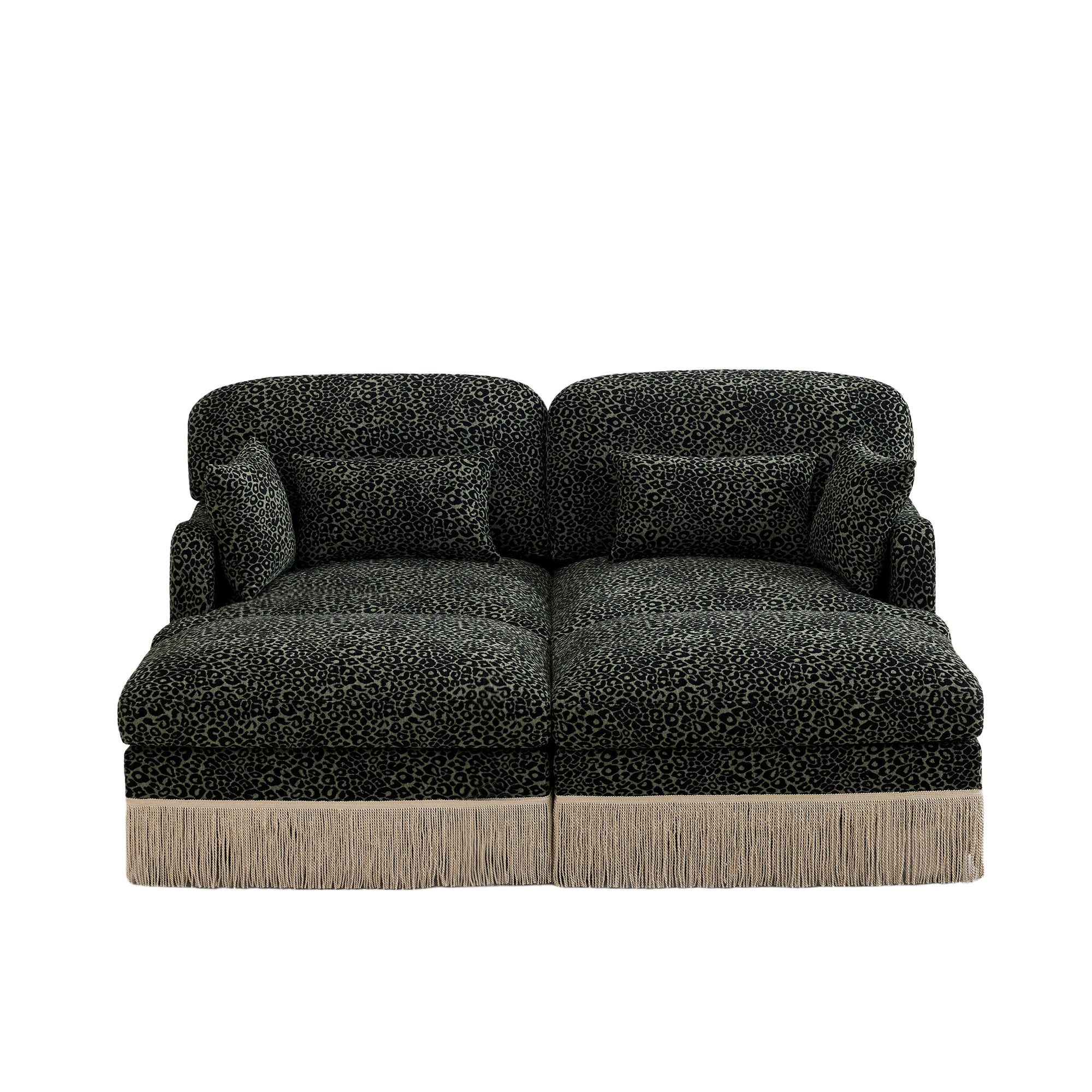 Tucson 69" 4-Piece Leopard Print Modular Sofa with Daybed Configuration and Fringe Skirt