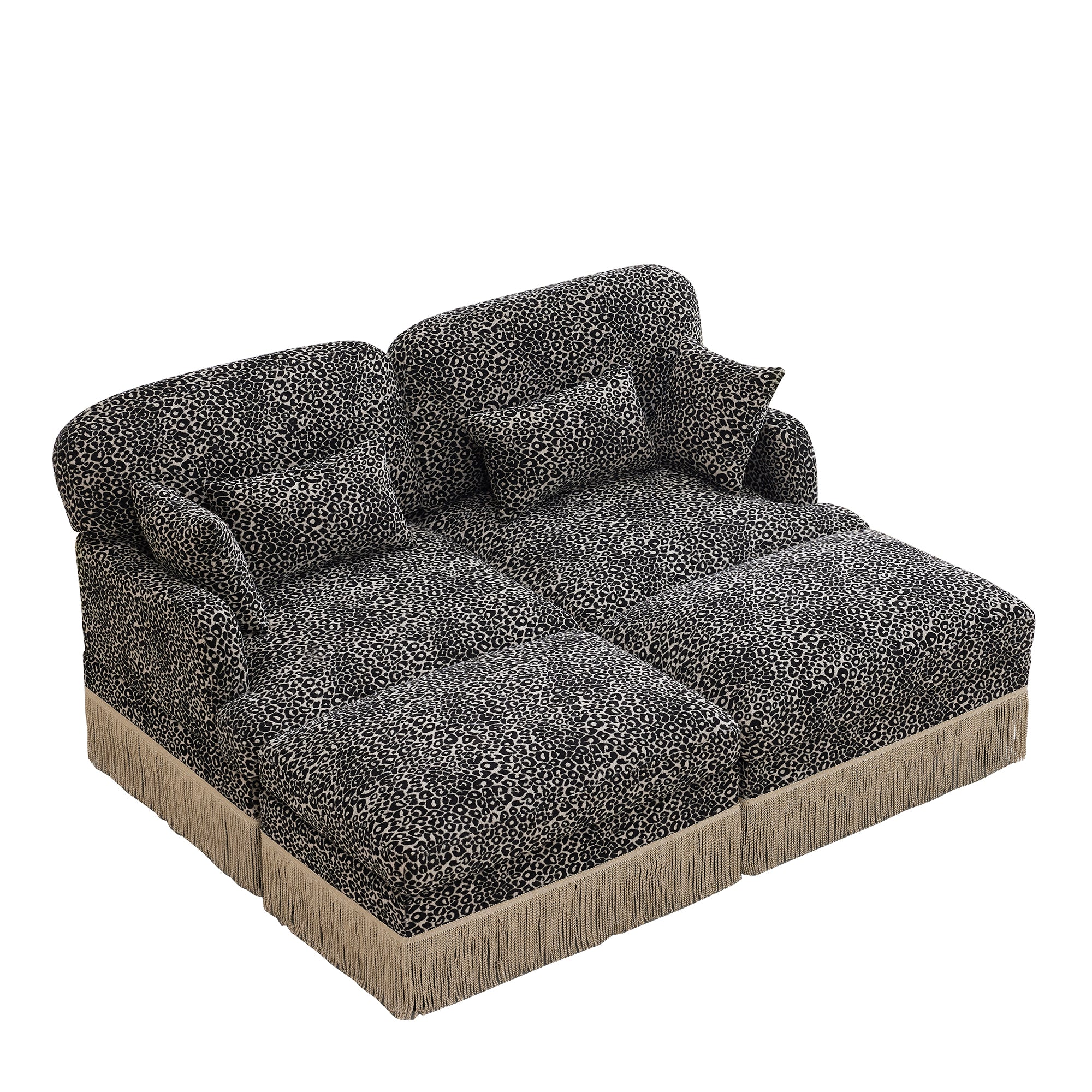 Tucson 69" 4-Piece Leopard Print Modular Sofa with Daybed Configuration and Fringe Skirt