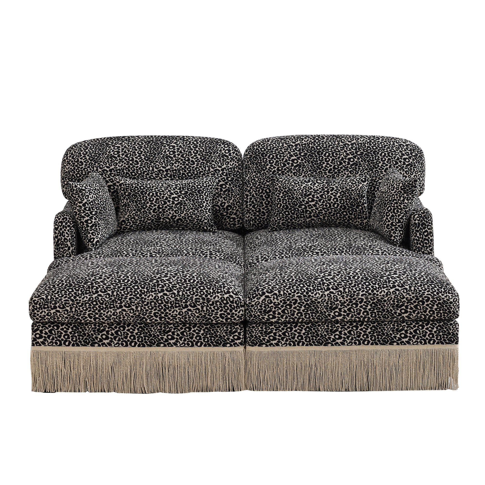Tucson 69" 4-Piece Leopard Print Modular Sofa with Daybed Configuration and Fringe Skirt
