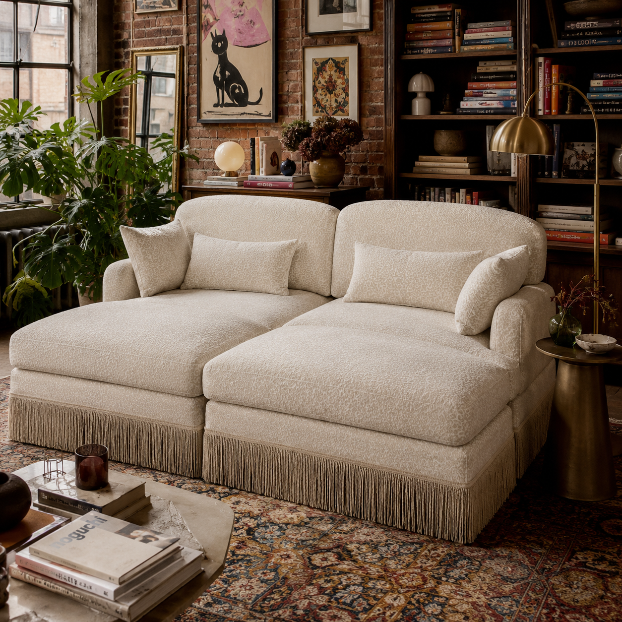 Tucson 69" 4-Piece Leopard Print Modular Sofa with Daybed Configuration and Fringe Skirt