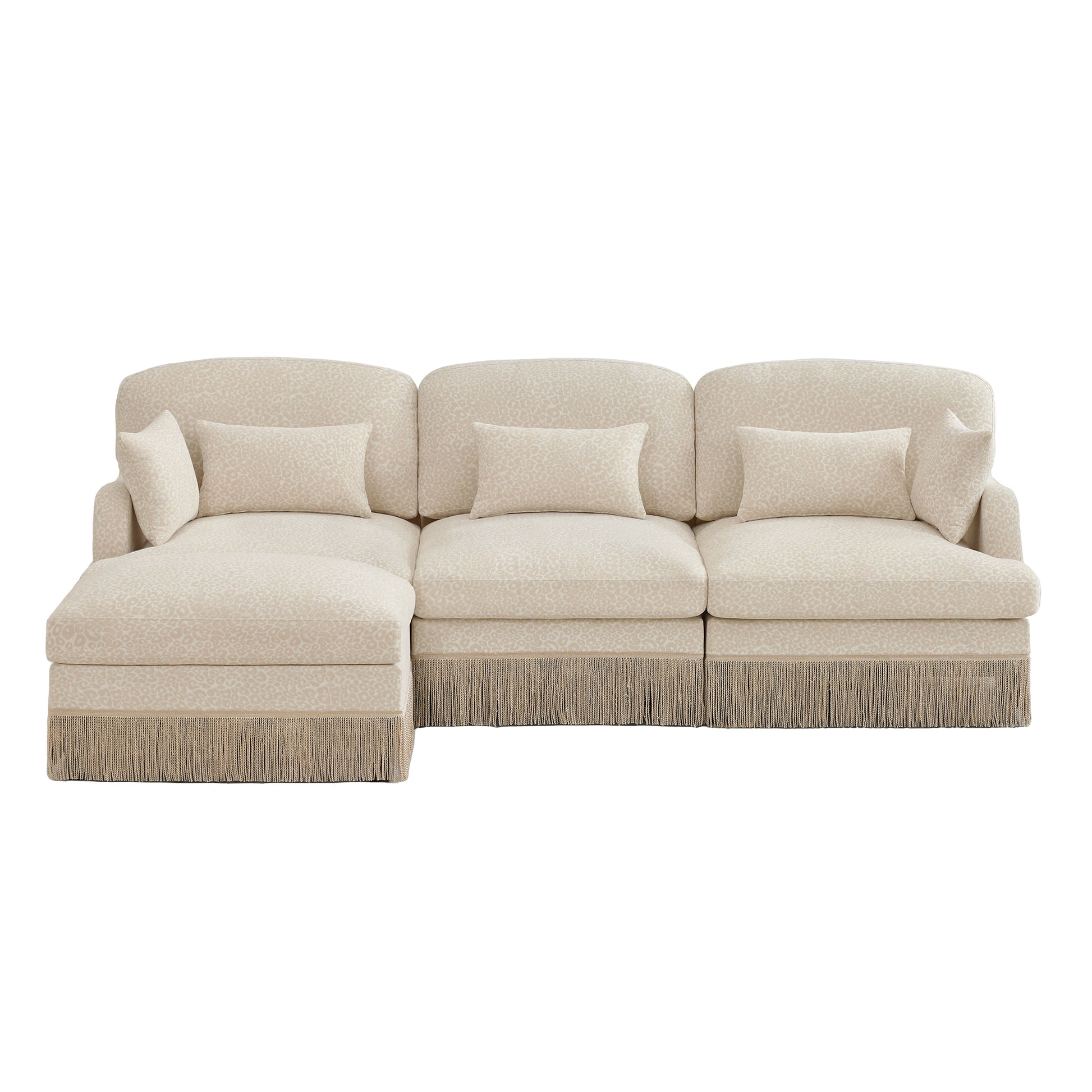 Tucson beige leopard print chenille sectional sofa front view isolated on white background