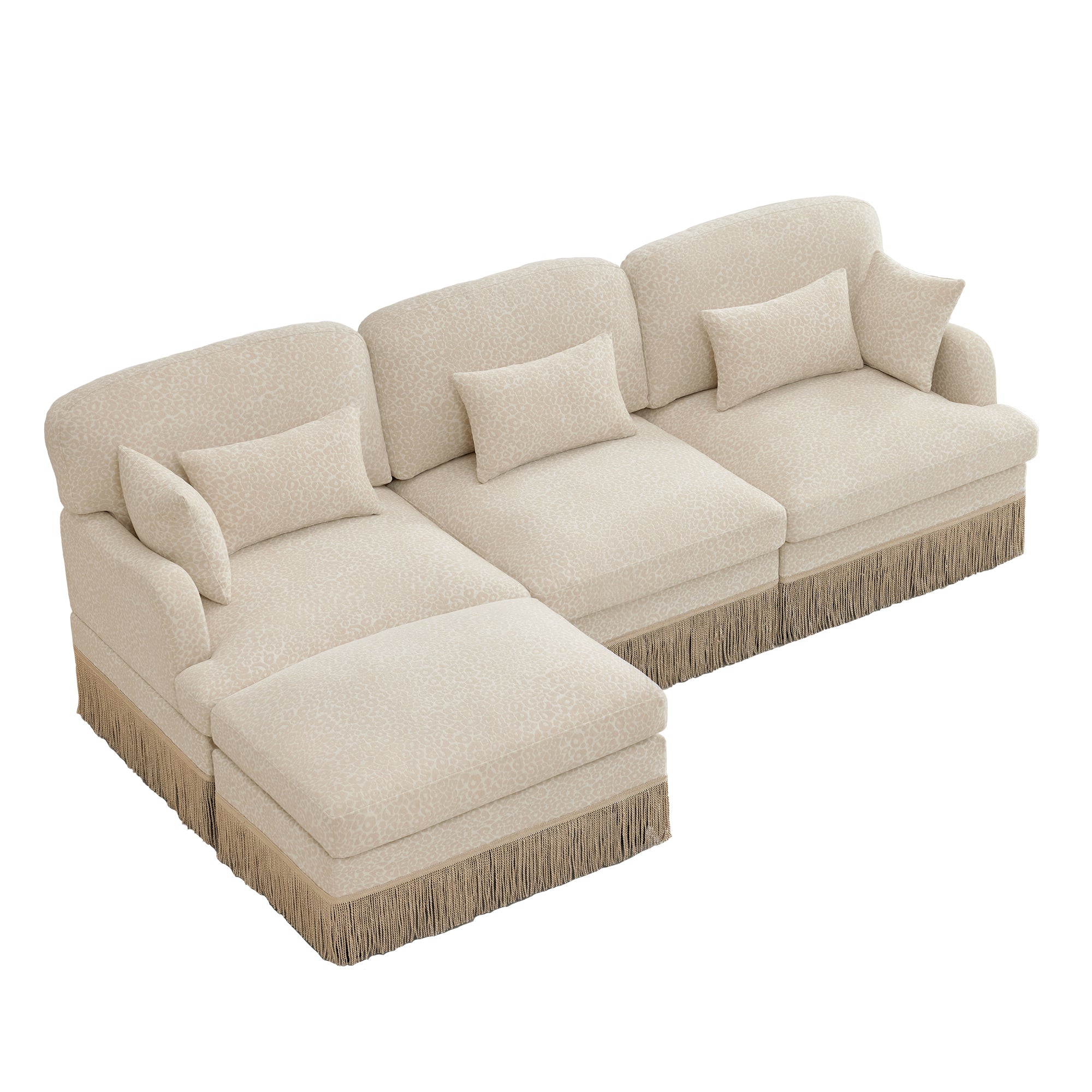 Tucson beige leopard print chenille sectional sofa angled view isolated on white background