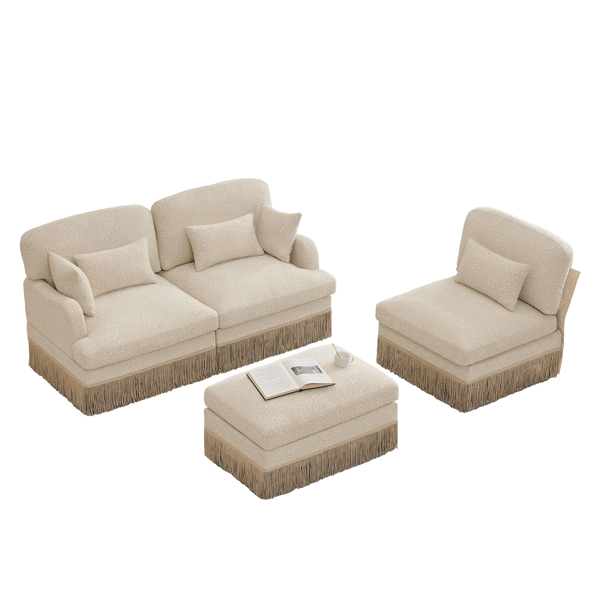 Tucson beige leopard print chenille sectional sofa modular pieces isolated on white background