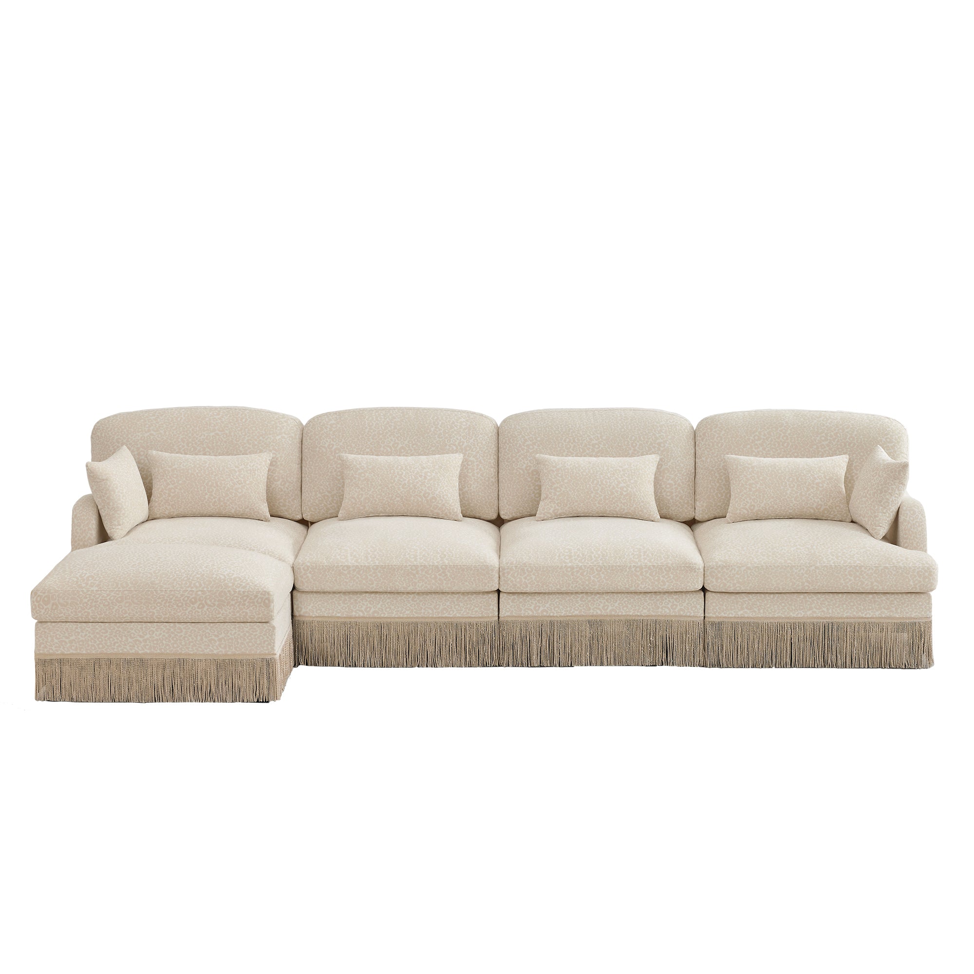Tucson beige leopard print chenille sectional sofa front view isolated on white background