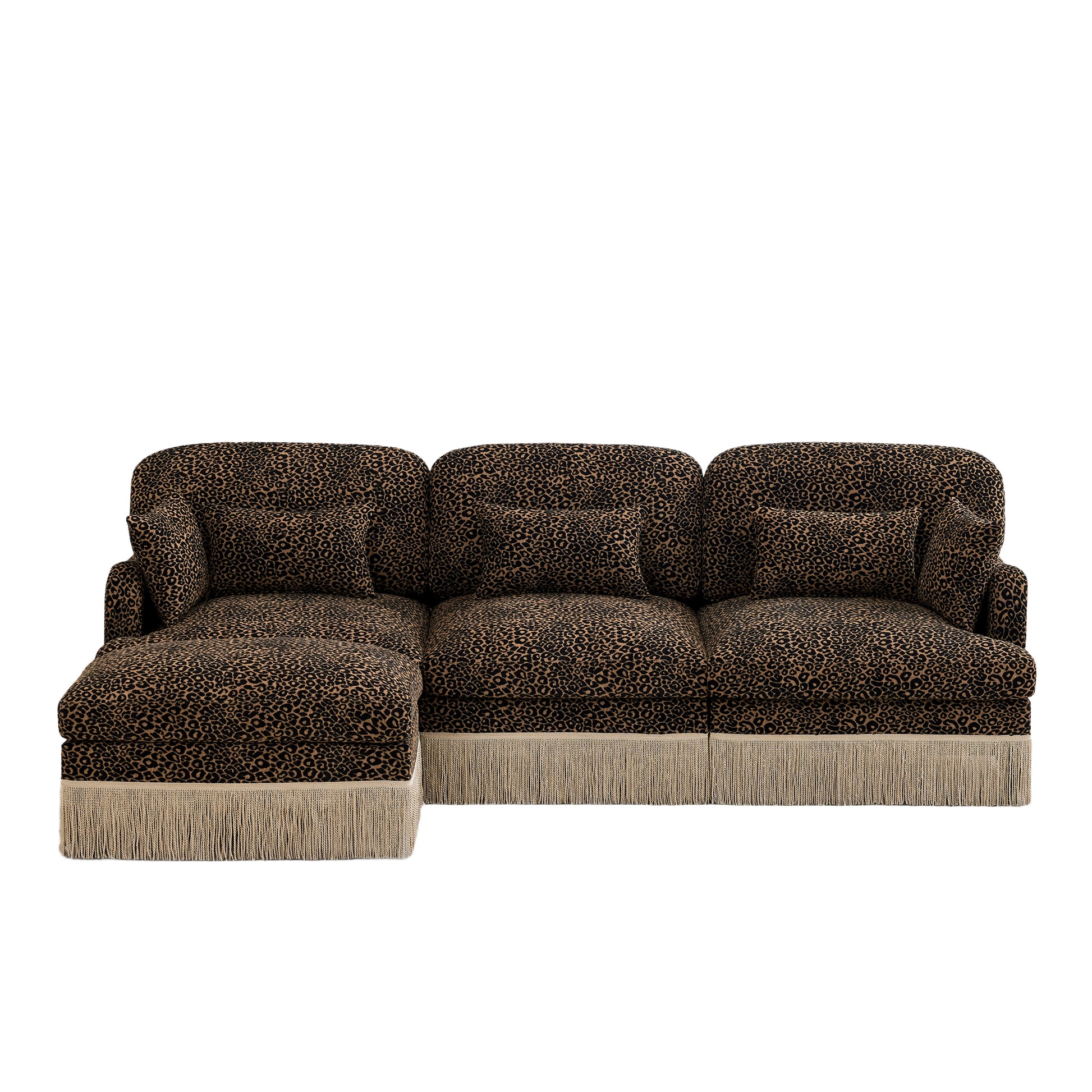Tucson brown leopard print chenille sectional sofa front view isolated on white background