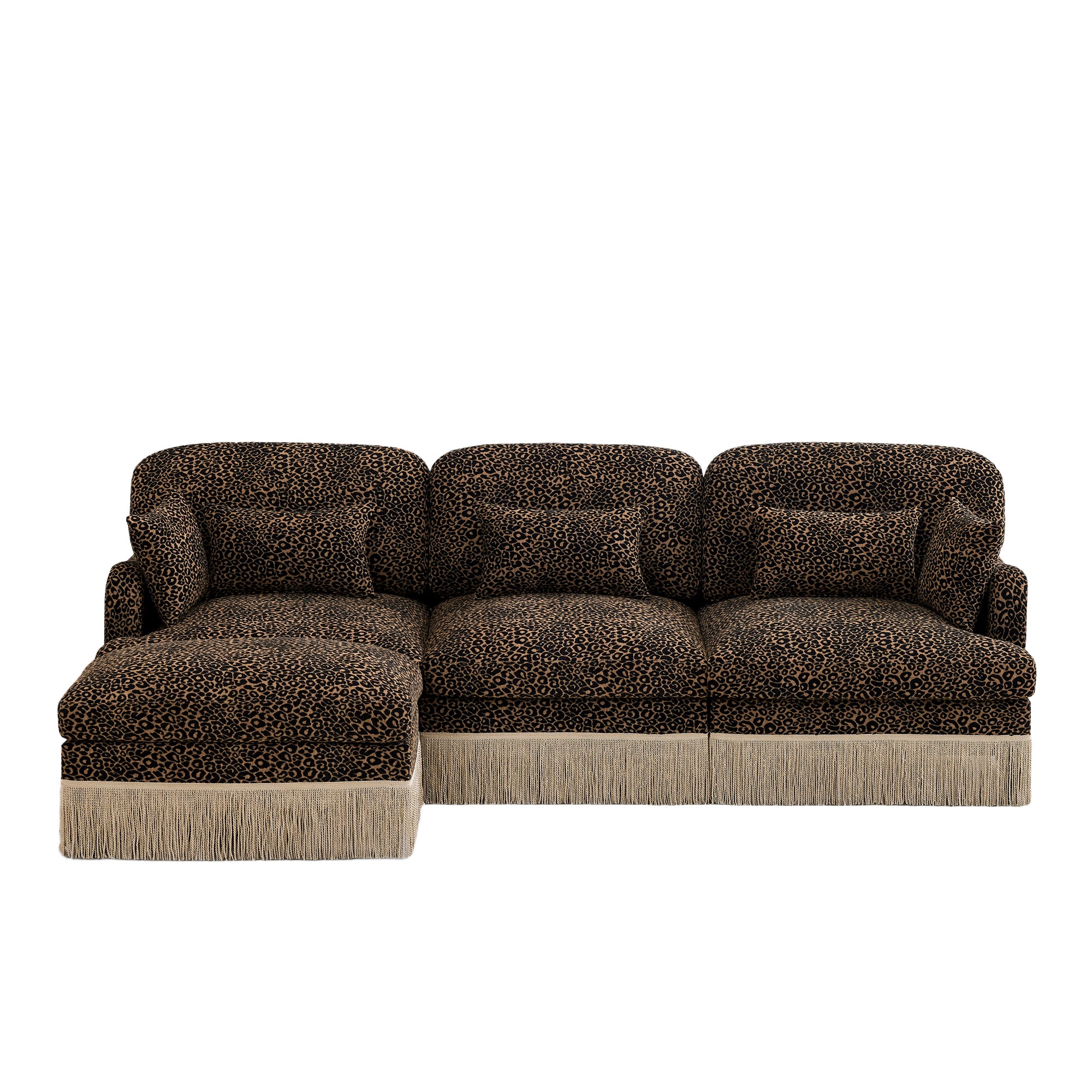 Tucson brown leopard print chenille sectional sofa front view isolated on white background
