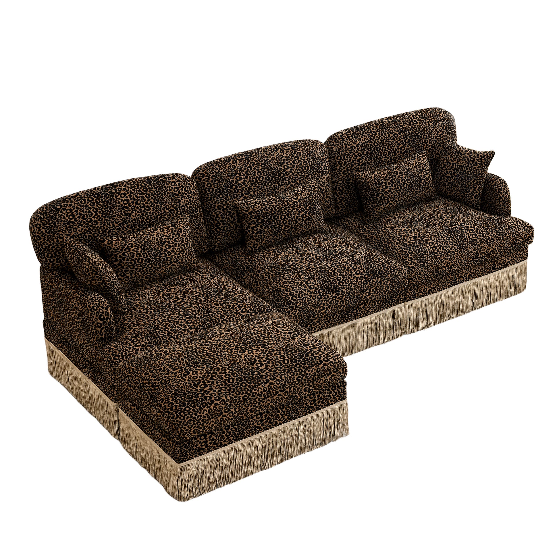 Tucson brown leopard print chenille sectional sofa angled view isolated on white background