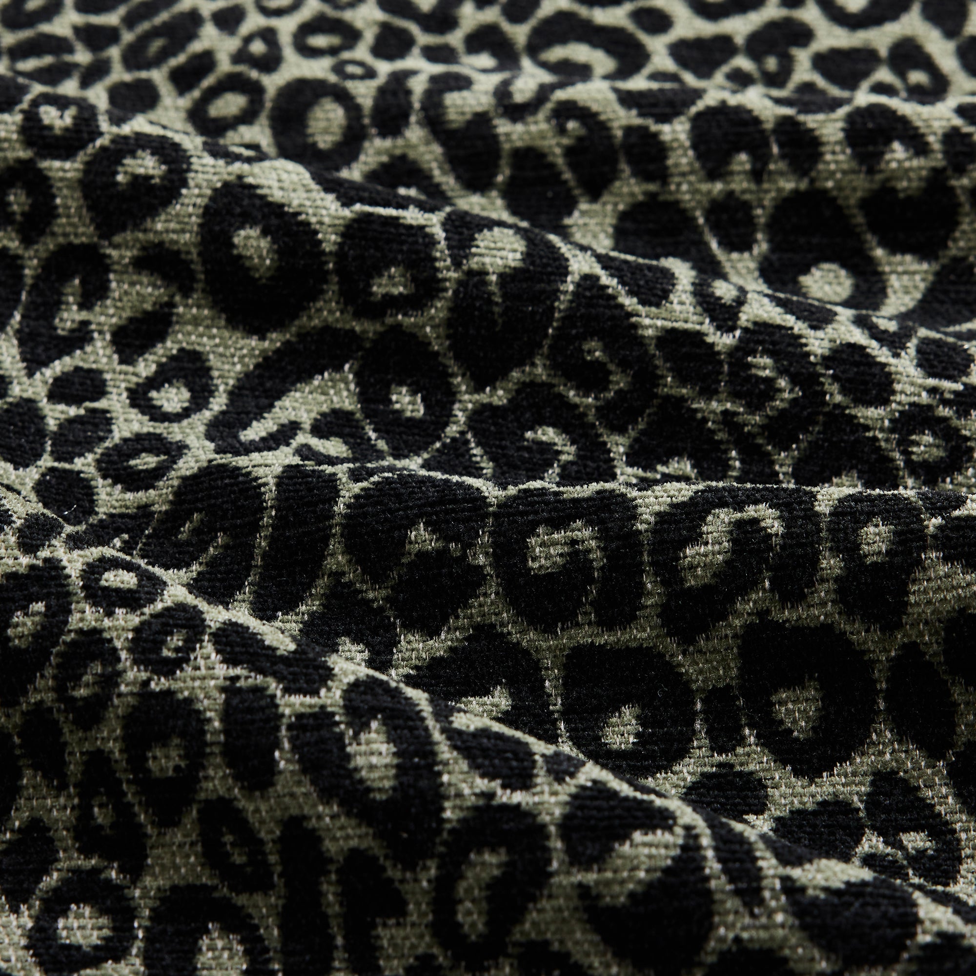 Tucson green leopard print chenille fabric texture close-up
