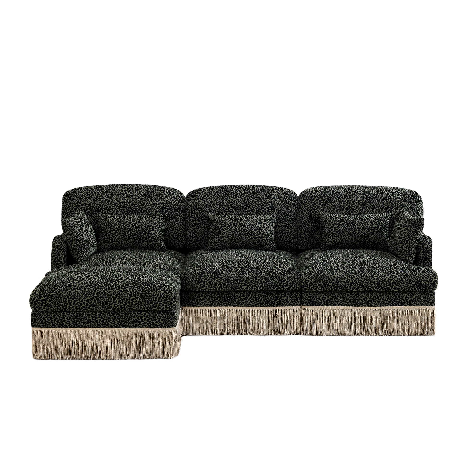 Tucson green leopard print chenille sectional sofa front view isolated on white background