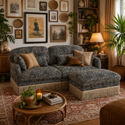 Tucson 69" Leopard Print Chenille Modular Deep Seat Loveseat Couch with Fringe Skirt