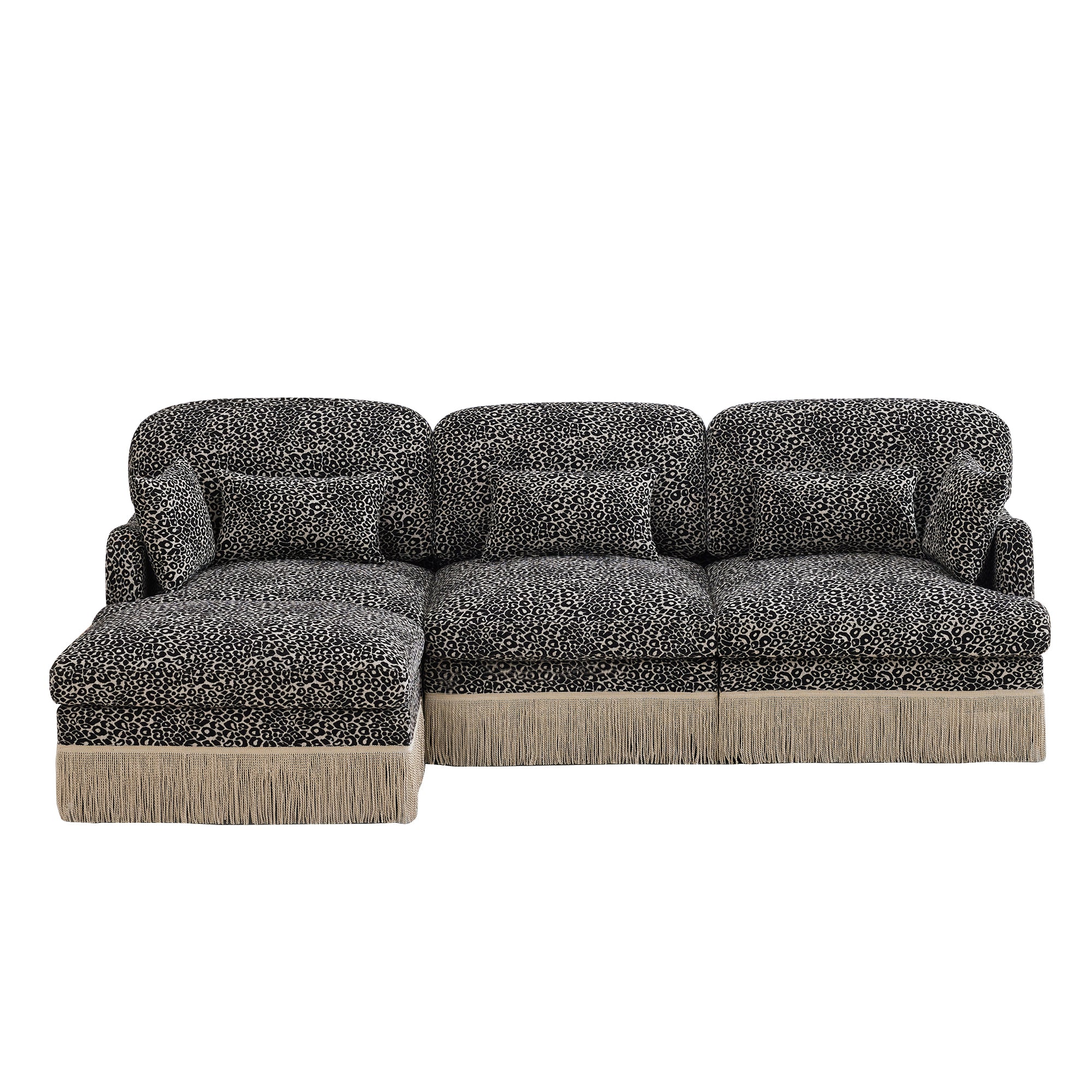 Tucson khaki leopard print chenille sectional sofa front view isolated on white background