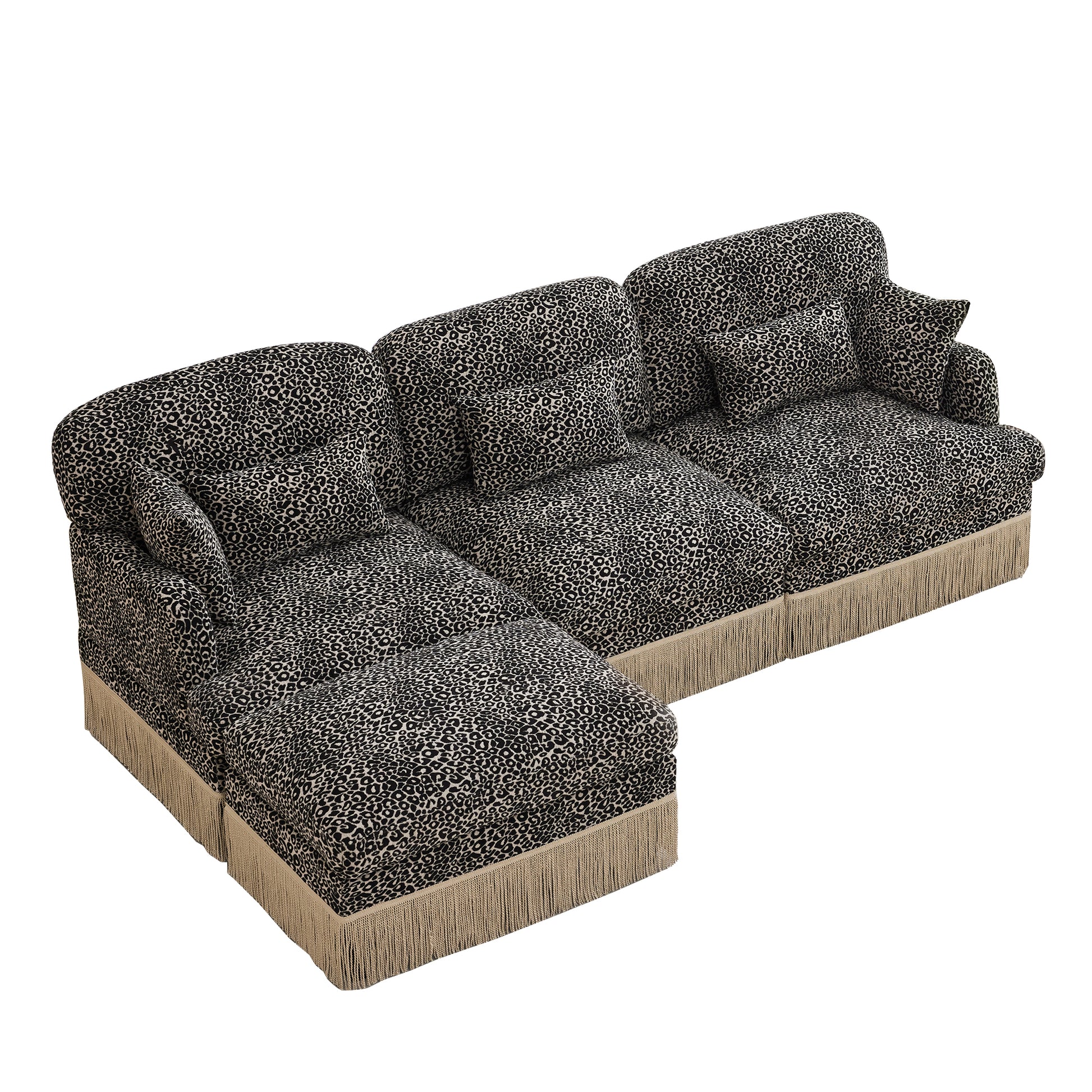 Tucson khaki leopard print chenille sectional sofa angled view isolated on white background