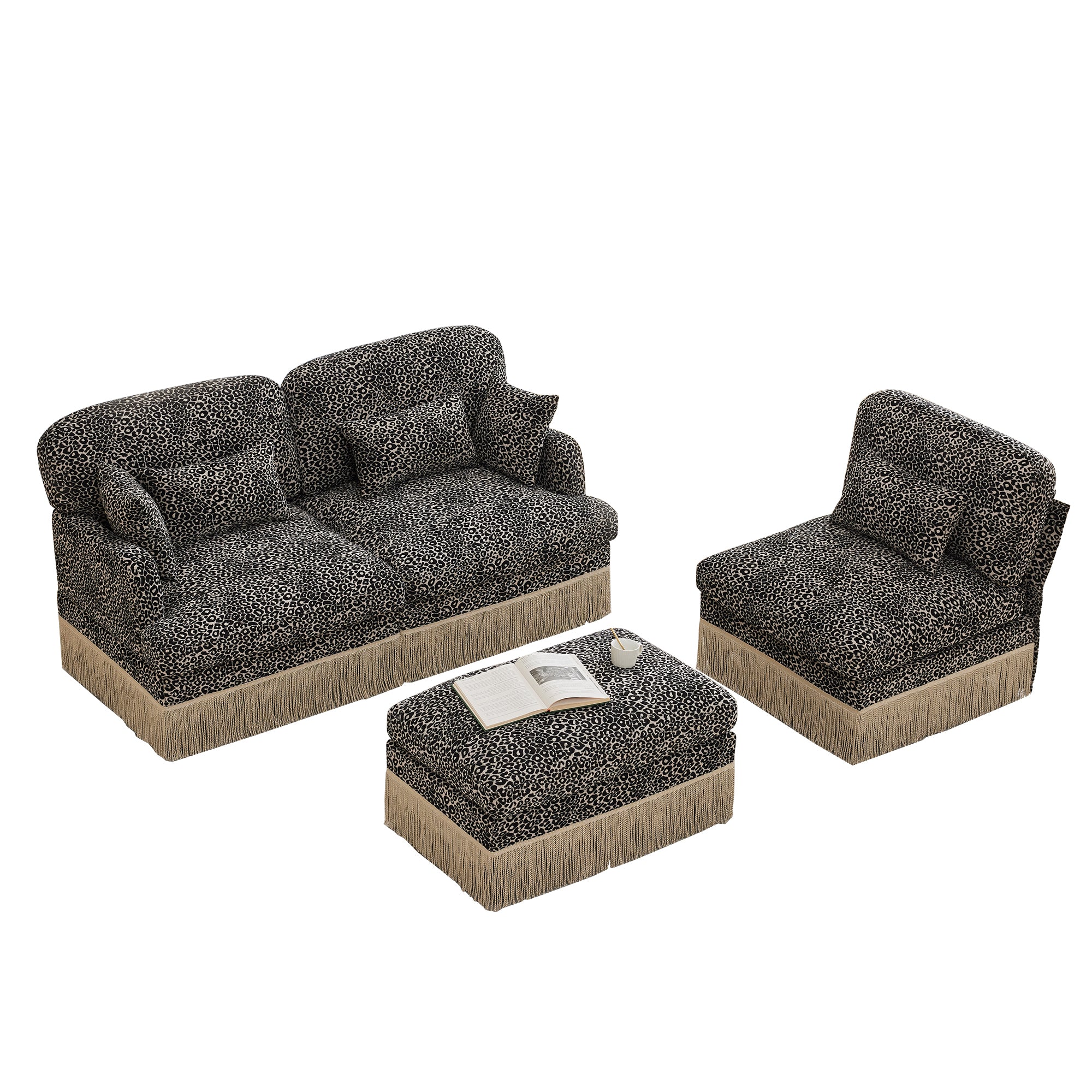 Tucson khaki leopard print chenille sectional sofa modular pieces isolated on white background