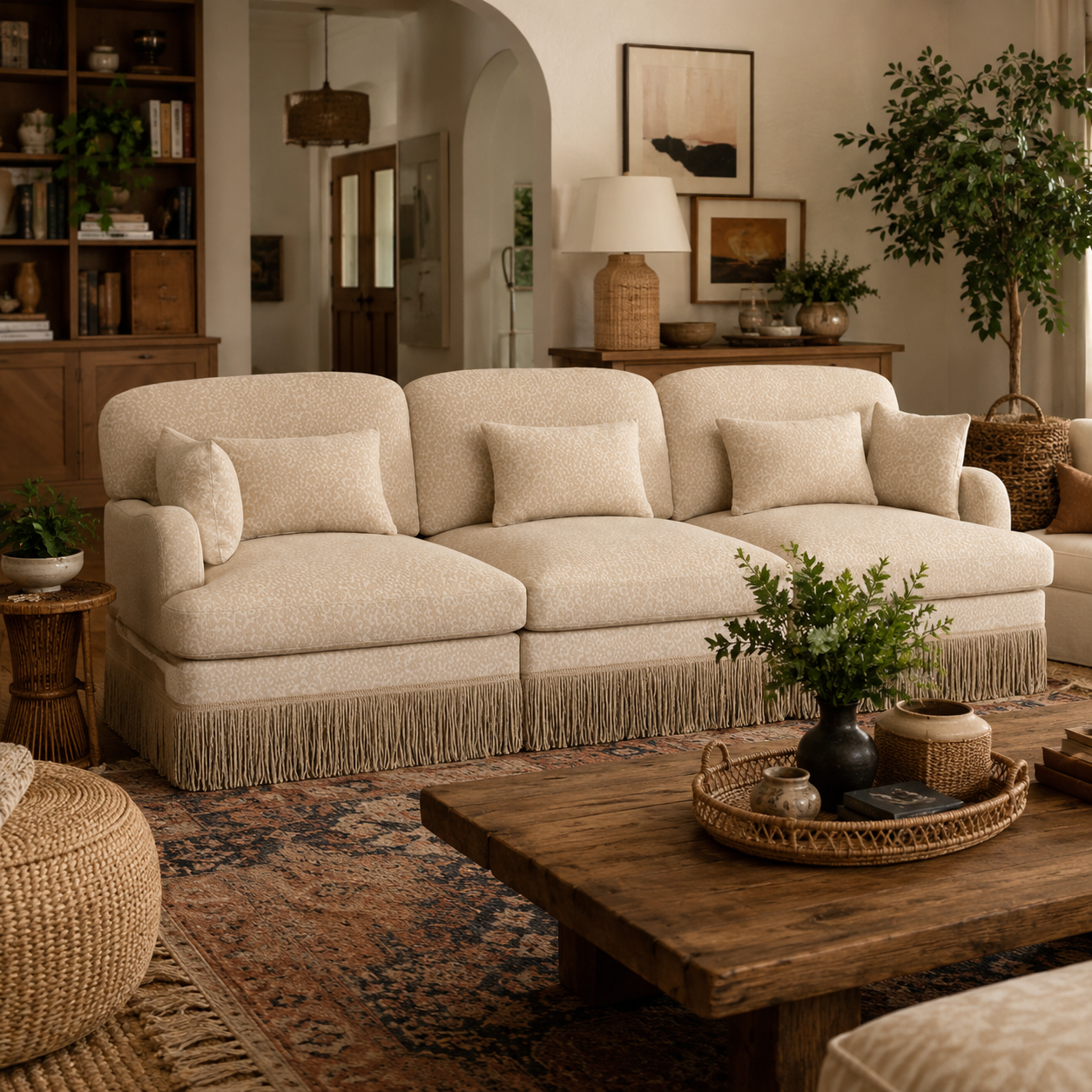 Tucson 100" Leopard Print Chenille 3-Seater Modular Sofa with Fringe Skirt