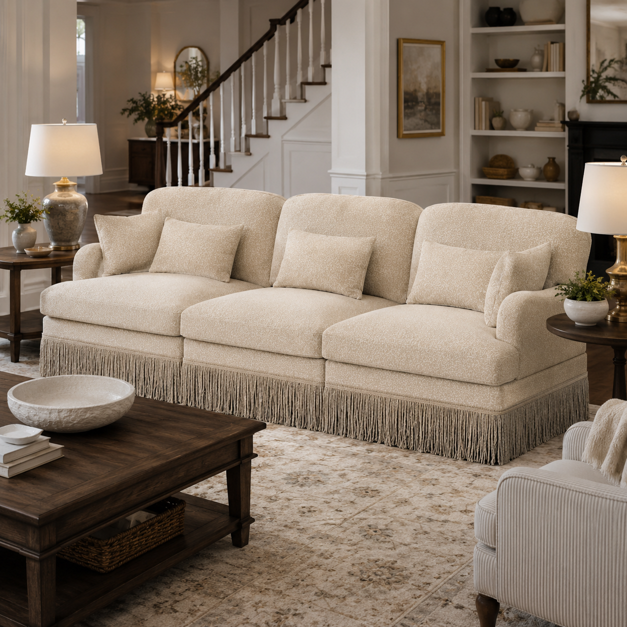 Tucson 100" Leopard Print Chenille 3-Seater Modular Sofa with Fringe Skirt