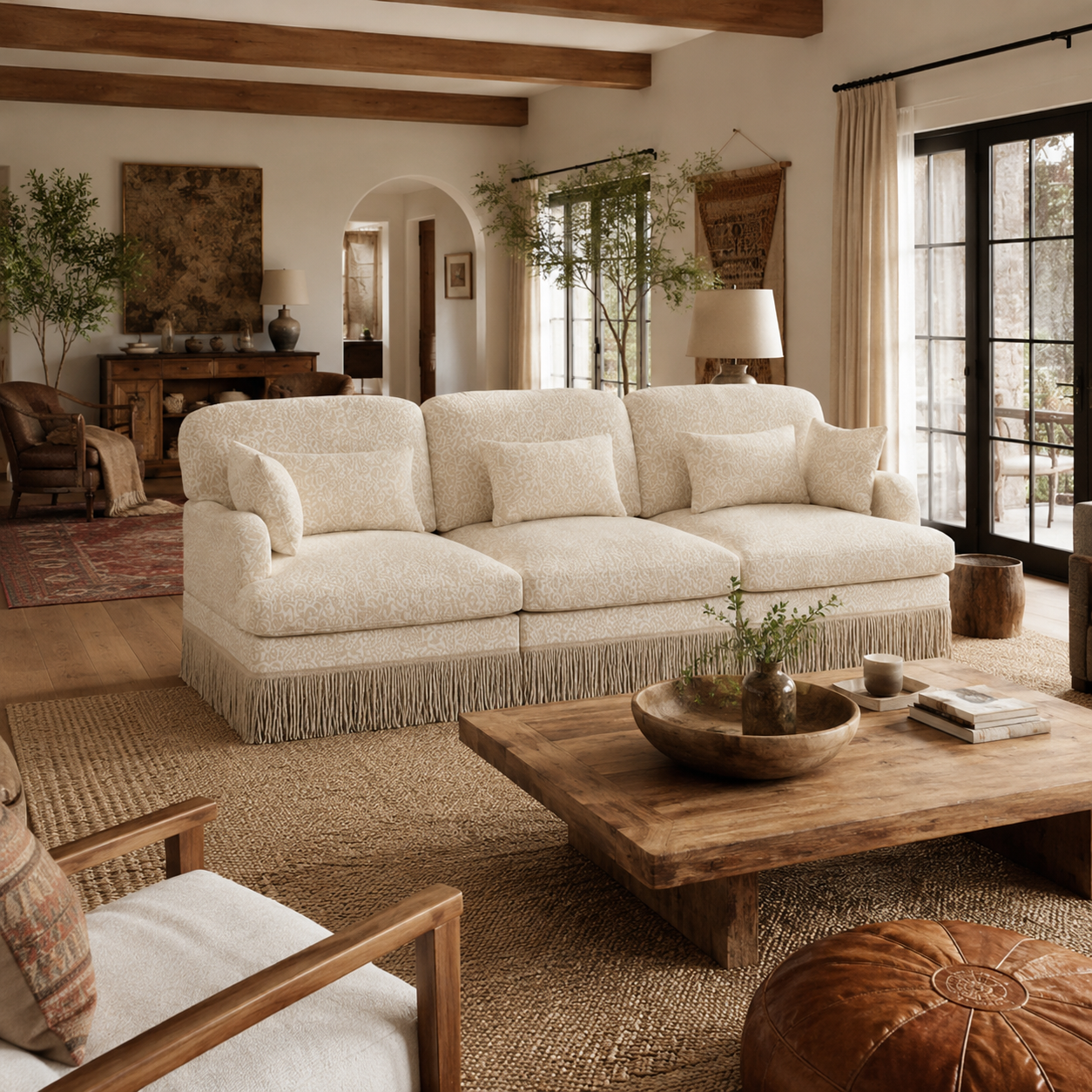 Tucson 100" Leopard Print Chenille 3-Seater Modular Sofa with Fringe Skirt