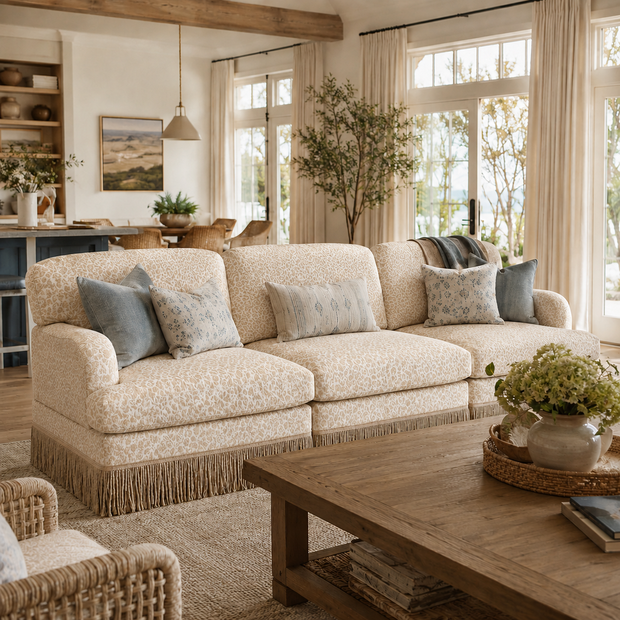 Tucson 100" Leopard Print Chenille 3-Seater Modular Sofa with Fringe Skirt