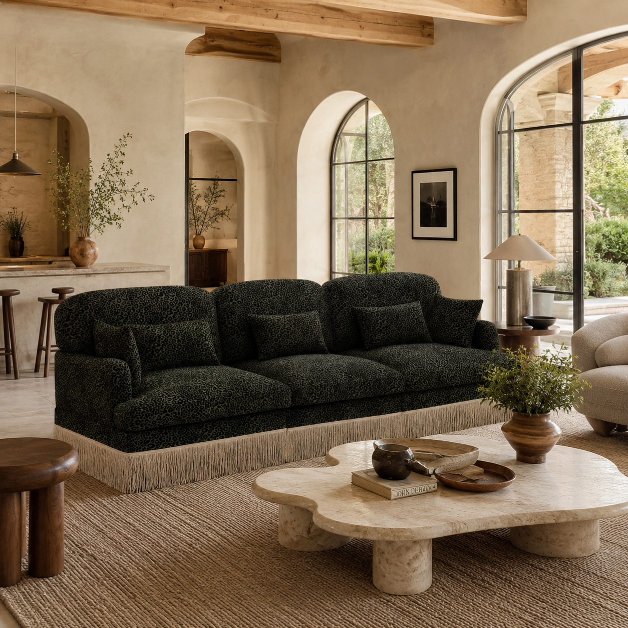Tucson 100" Leopard Print Chenille 3-Seater Modular Sofa with Fringe Skirt