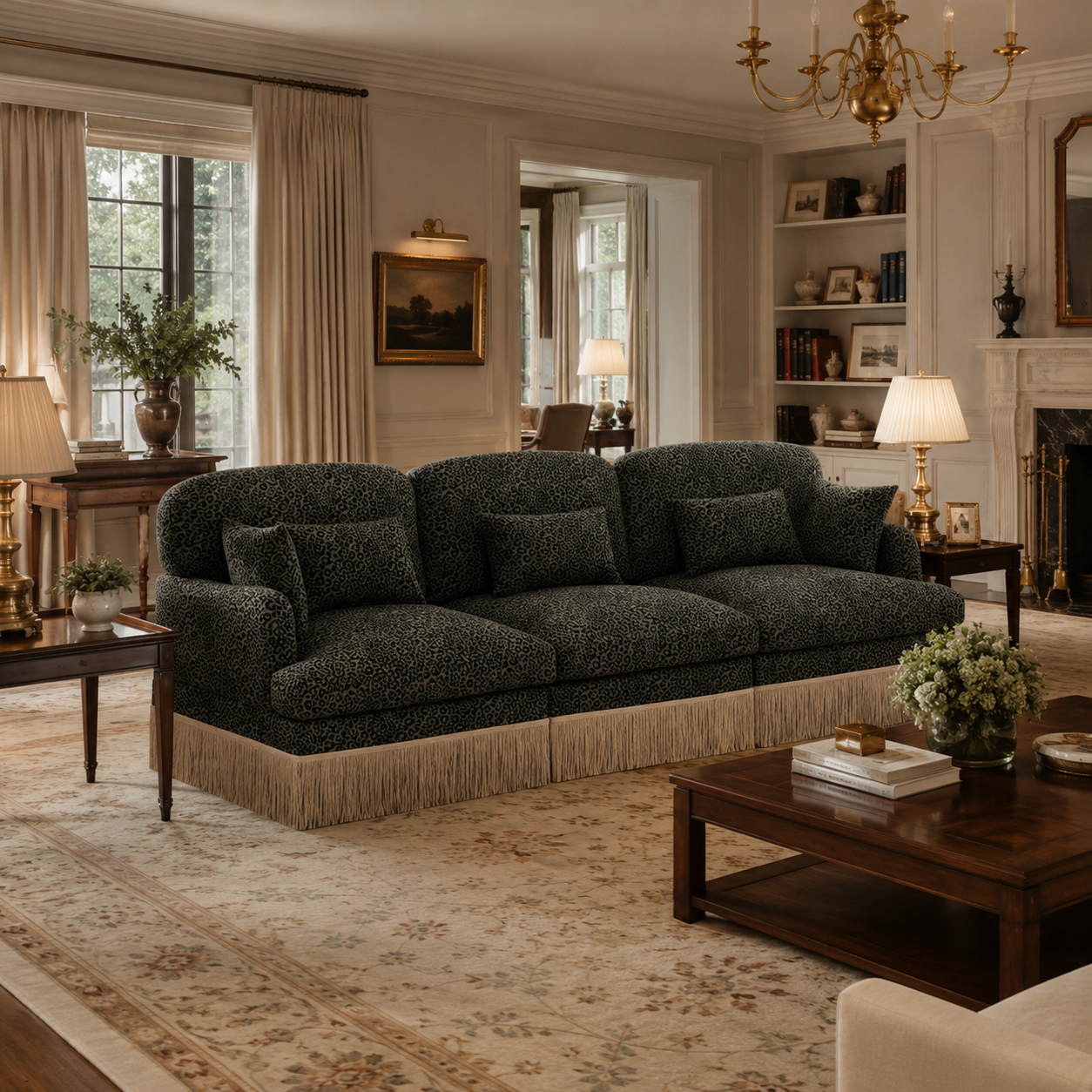 Tucson 100" Leopard Print Chenille 3-Seater Modular Sofa with Fringe Skirt