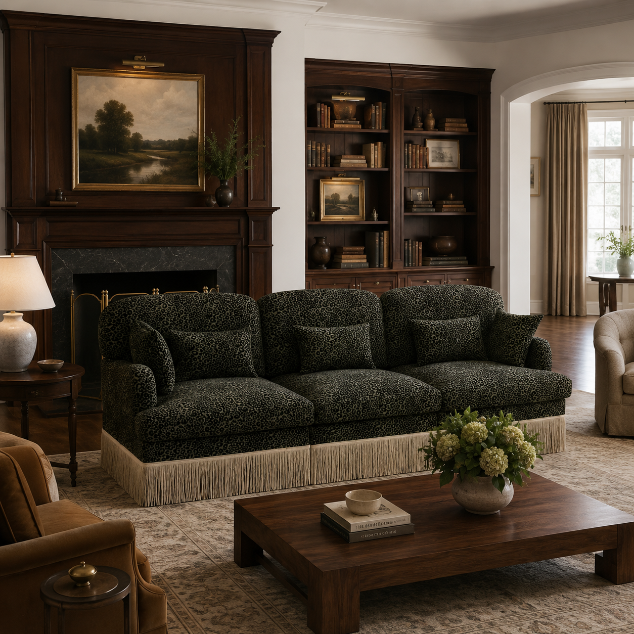 Tucson 100" Leopard Print Chenille 3-Seater Modular Sofa with Fringe Skirt