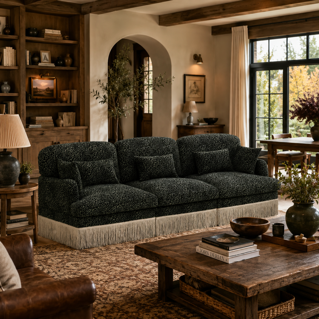 Tucson 100" Leopard Print Chenille 3-Seater Modular Sofa with Fringe Skirt