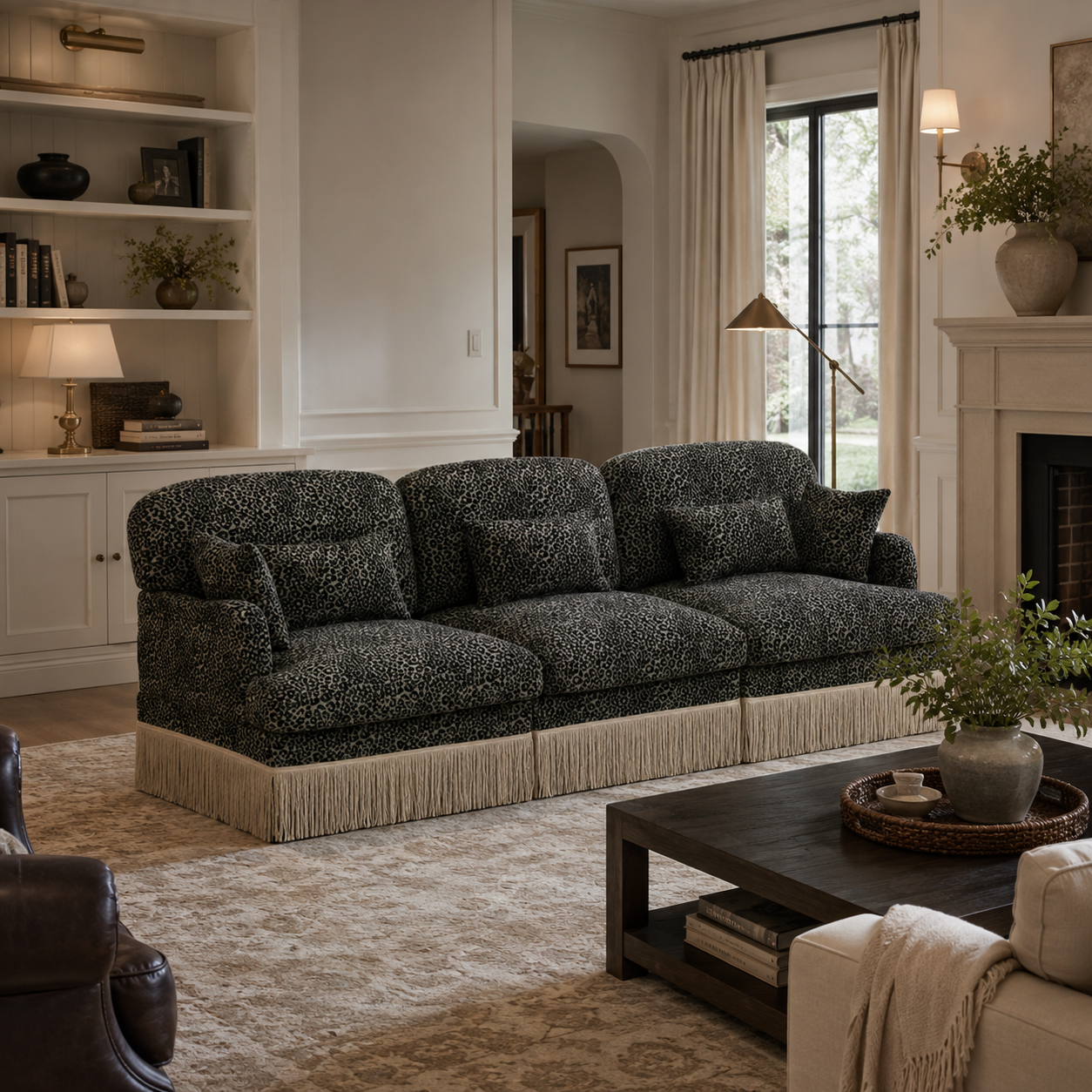 Tucson 100" Leopard Print Chenille 3-Seater Modular Sofa with Fringe Skirt