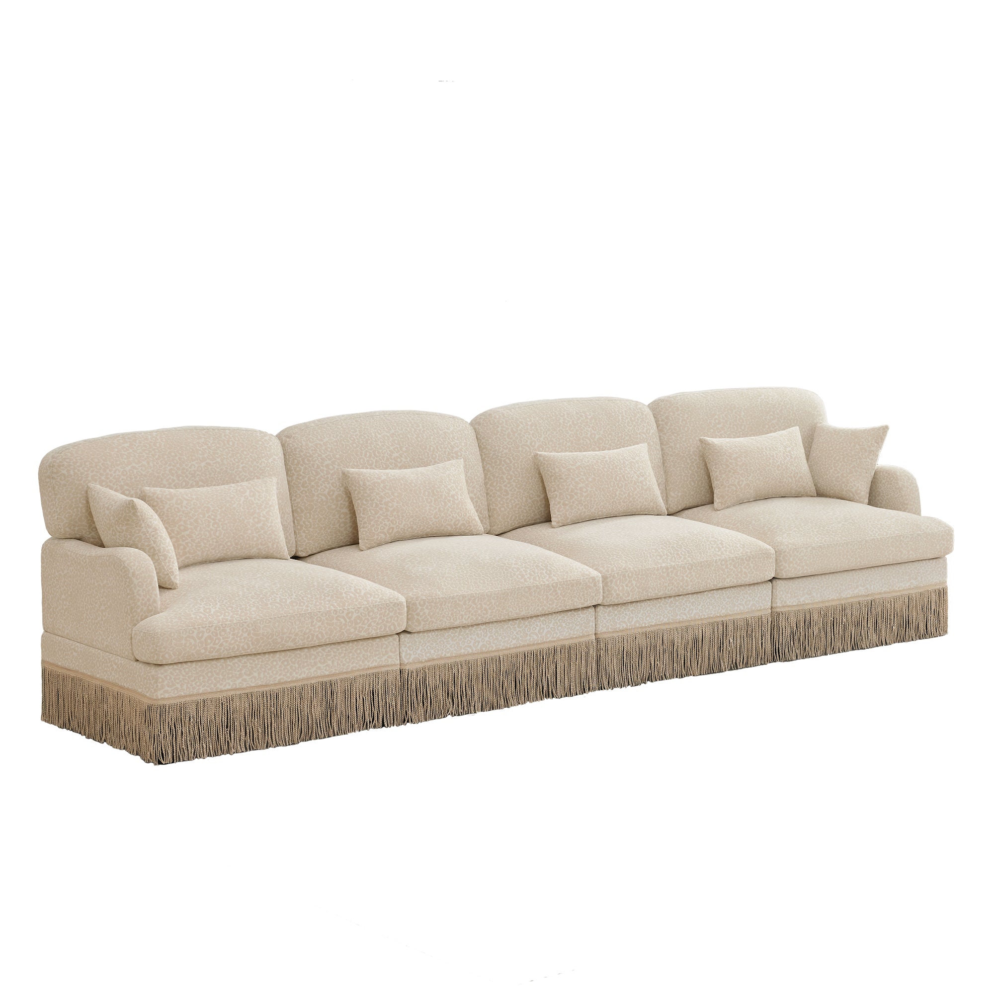 Tucson 131" Leopard Print Chenille 3-Seater Modular Sofa with Fringe Skirt