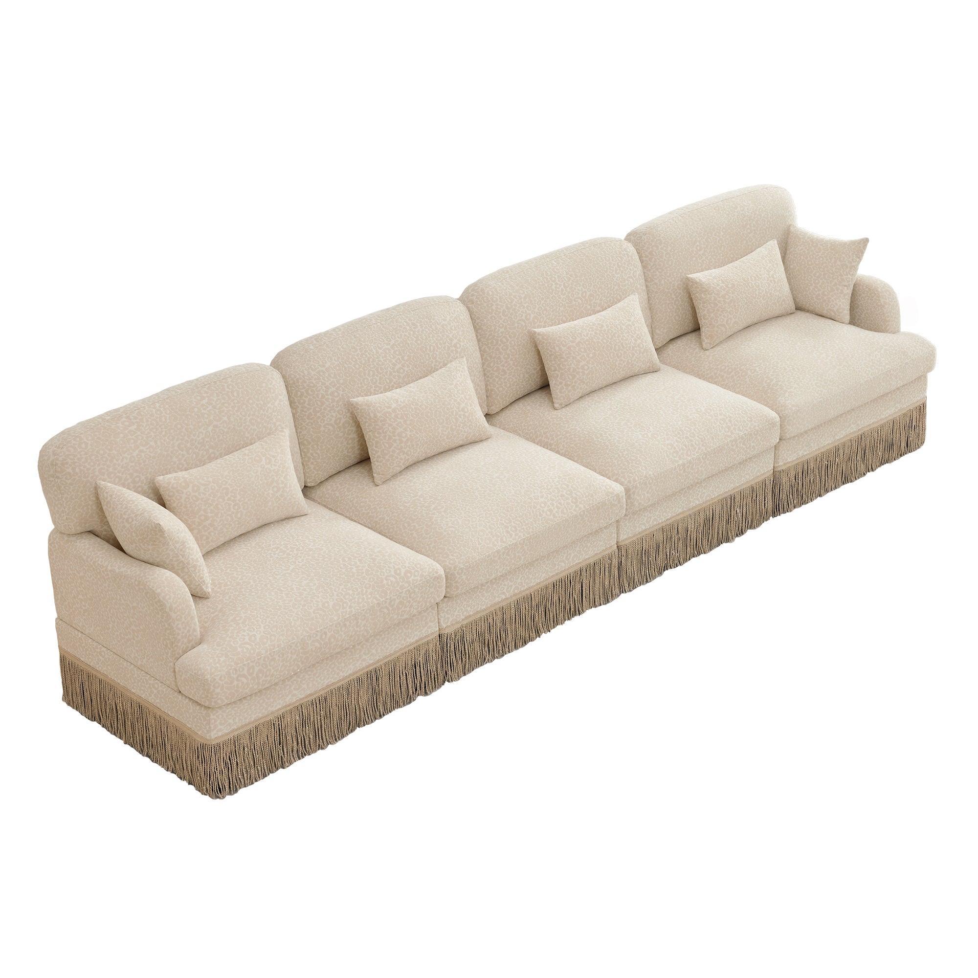 Tucson 131" Leopard Print Chenille 3-Seater Modular Sofa with Fringe Skirt