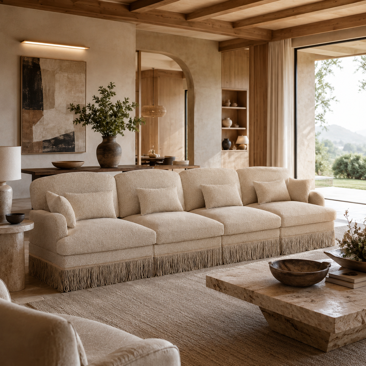 Tucson 131" Leopard Print Chenille 3-Seater Modular Sofa with Fringe Skirt