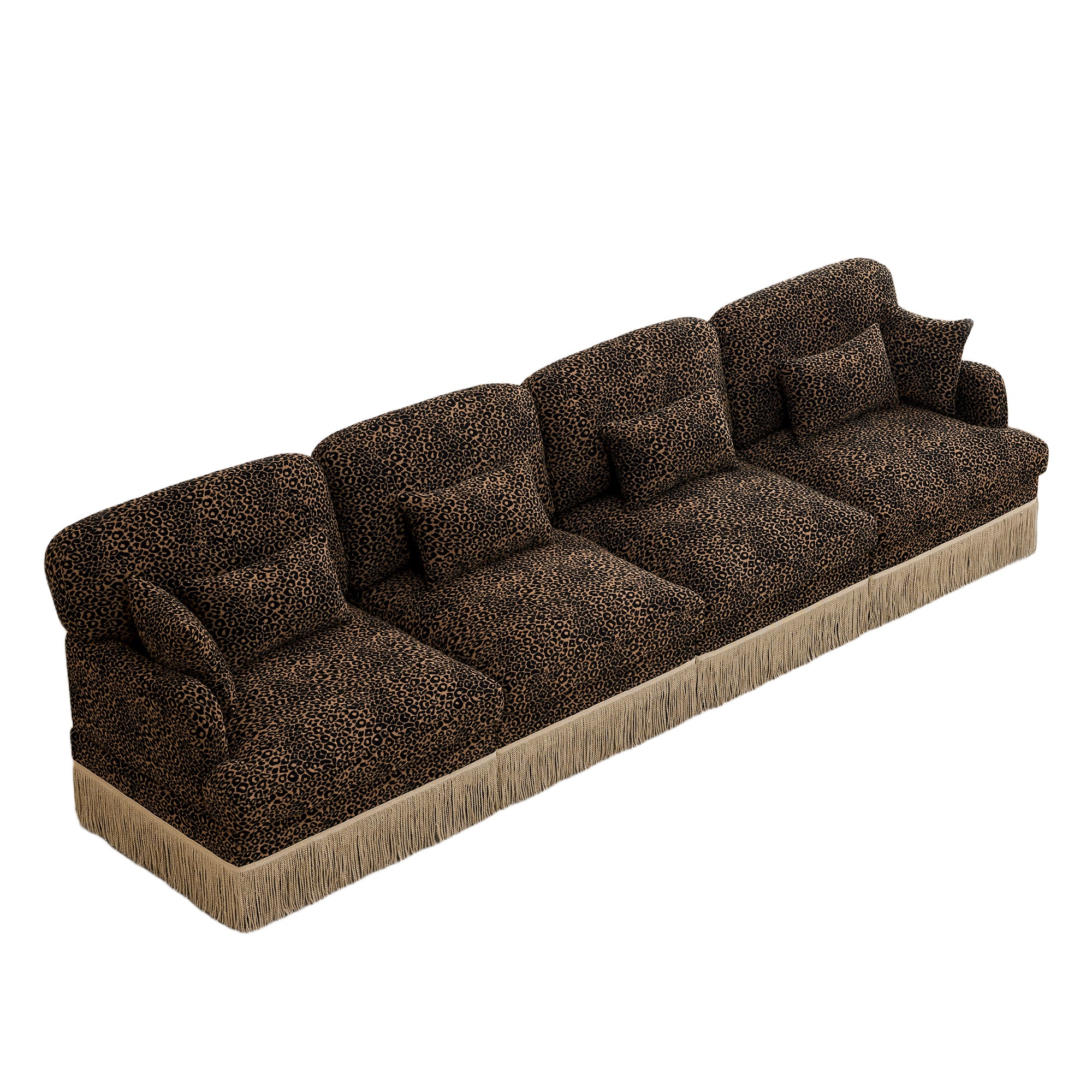 Tucson 131" Leopard Print Chenille 3-Seater Modular Sofa with Fringe Skirt